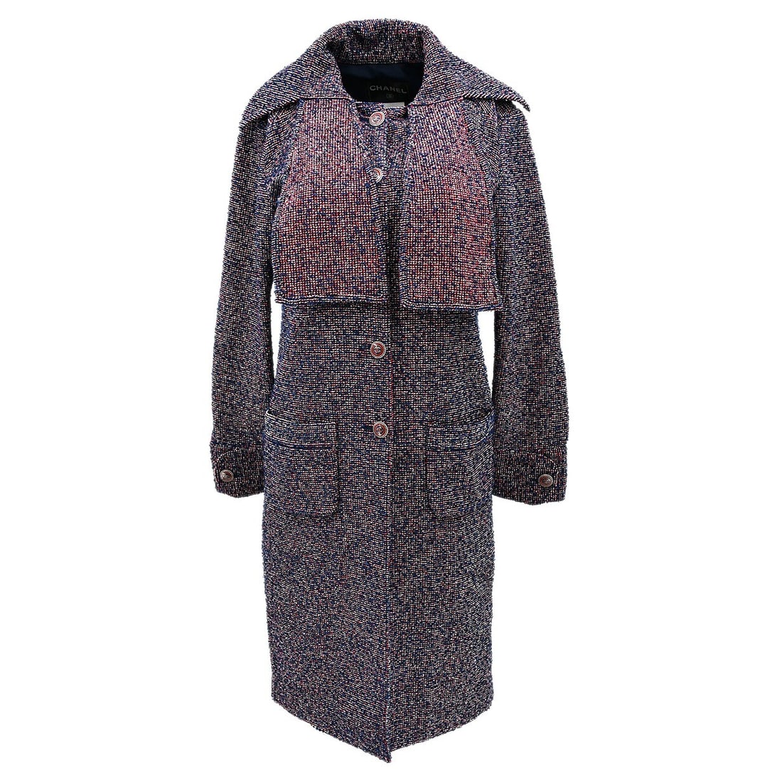 Vintage Chanel Navy Long Coat P53413V38270 Size 36: Vintage Chanel Navy Long Coat P53413V38270 Size 36 Embrace timeless elegance with this vintage Chanel long coat, perfect for casual occasions. Crafted from a high-quality blend of 90% cotton and 10% n