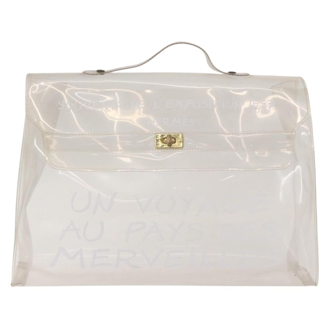 Hermes Kelly clear plastic handbag: Hermes Kelly clear plastic handbag This Hermes Kelly handbag is crafted from clear plastic and features the iconic Kelly silhouette. Designed for women, the bag measures 40cm x 27cm x 11cm and was mad