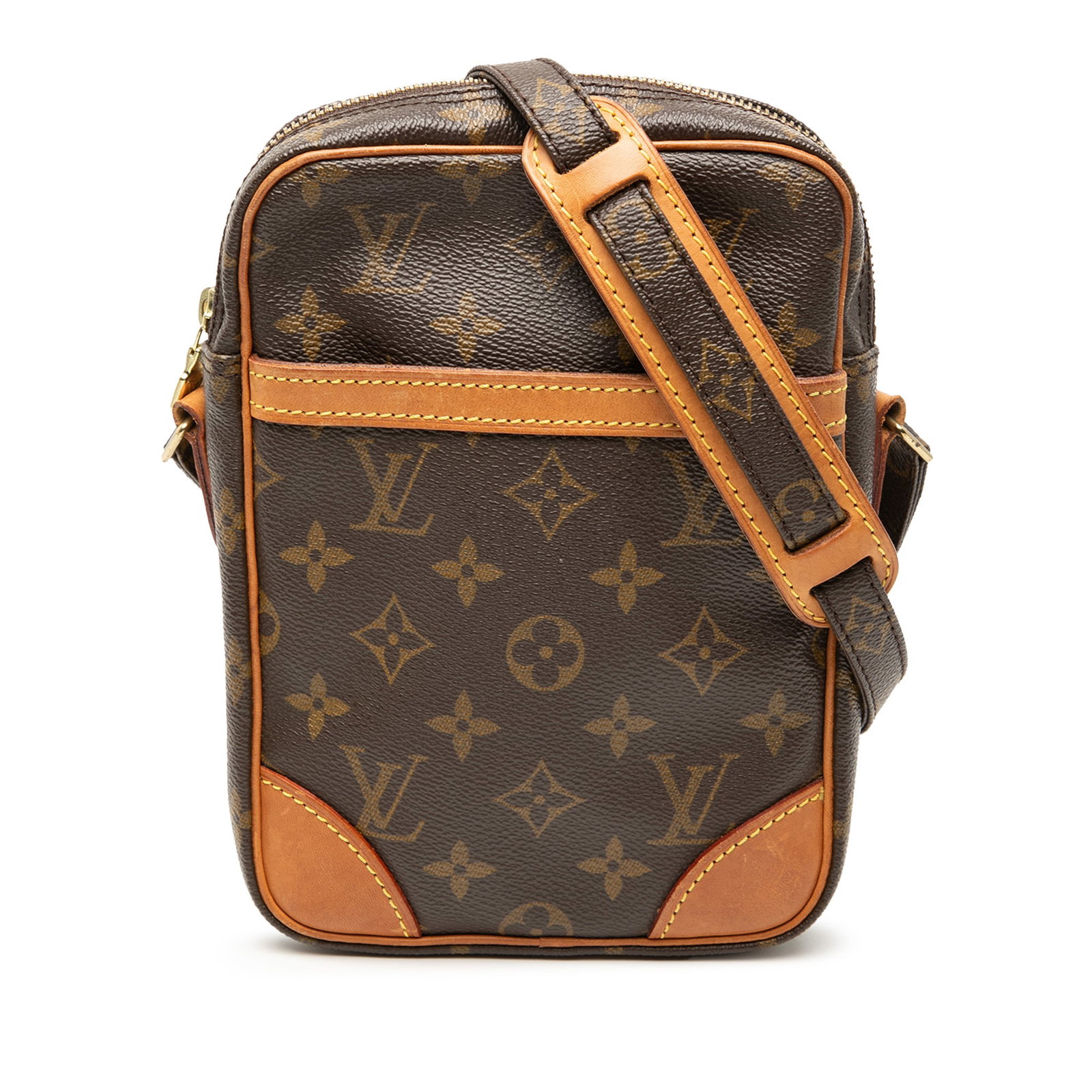 Louis Vuitton Danube monogram canvas crossbody bag: Louis Vuitton Danube monogram canvas crossbody bag This Louis Vuitton Monogram Danube bag features the iconic monogram canvas with vachetta leather trim and an adjustable shoulder strap with leather d