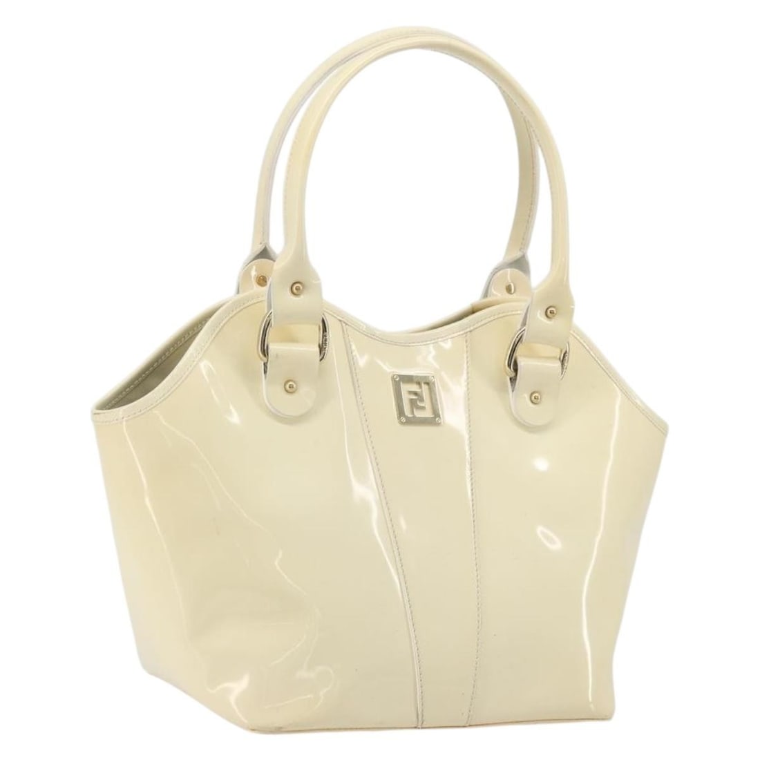FENDI patent leather ivory gold handbag Italy BA12442A: FENDI patent leather ivory gold handbag Italy BA12442A This FENDI handbag is crafted from patent leather in an elegant ivory and gold color combination. Designed for women, it features a structured si