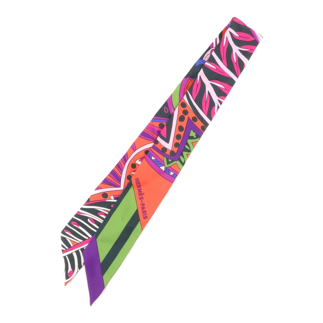 Hermes Twilly silk multicolor women scarf: Hermes Twilly silk multicolor women scarf This Hermes Twilly scarf is crafted from luxurious silk and features a vibrant multicolor design. Made in France, it is designed for women and offers a versat
