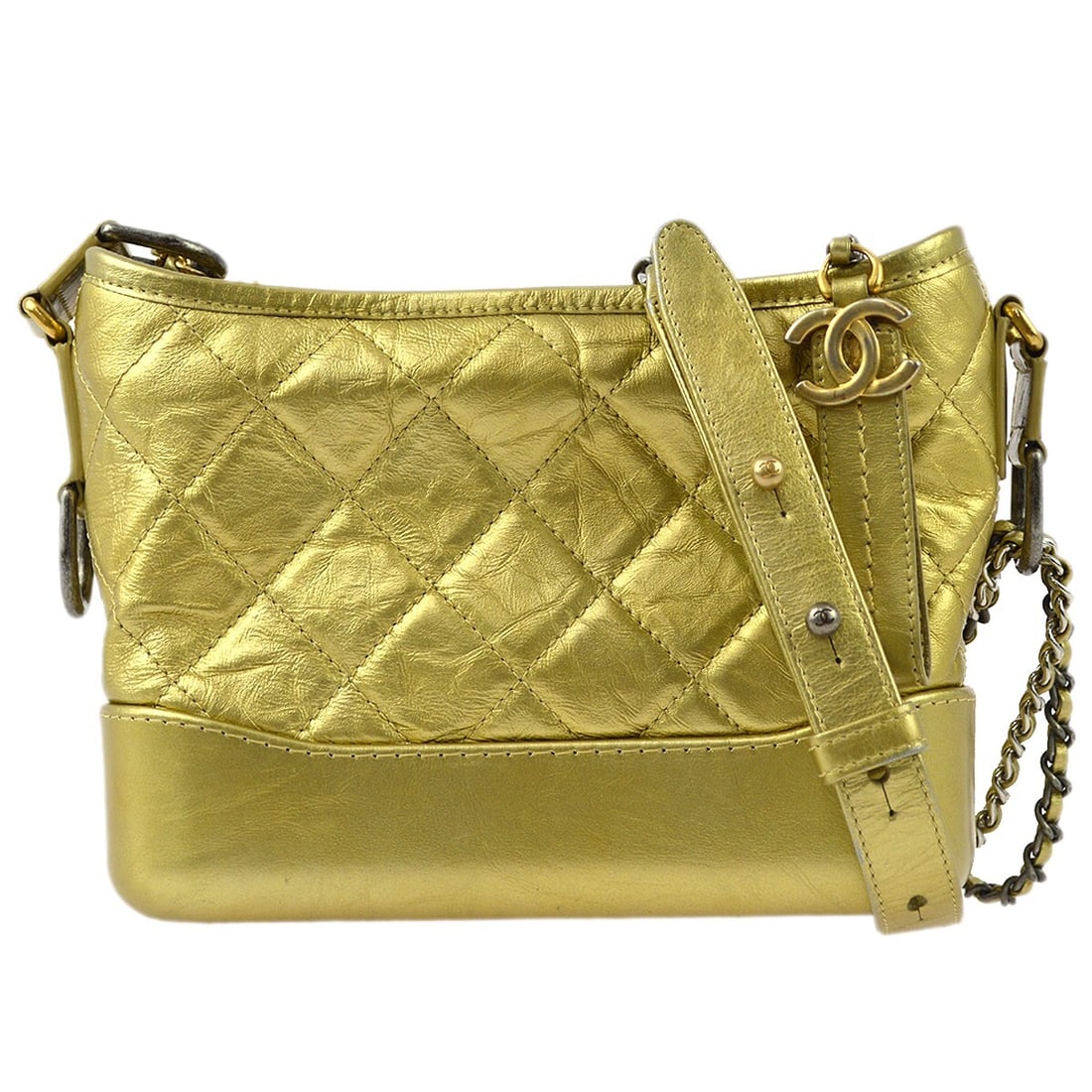 Chanel Gabrielle Gold Calfskin Quilted Shoulder Bag Small (1 of 7)