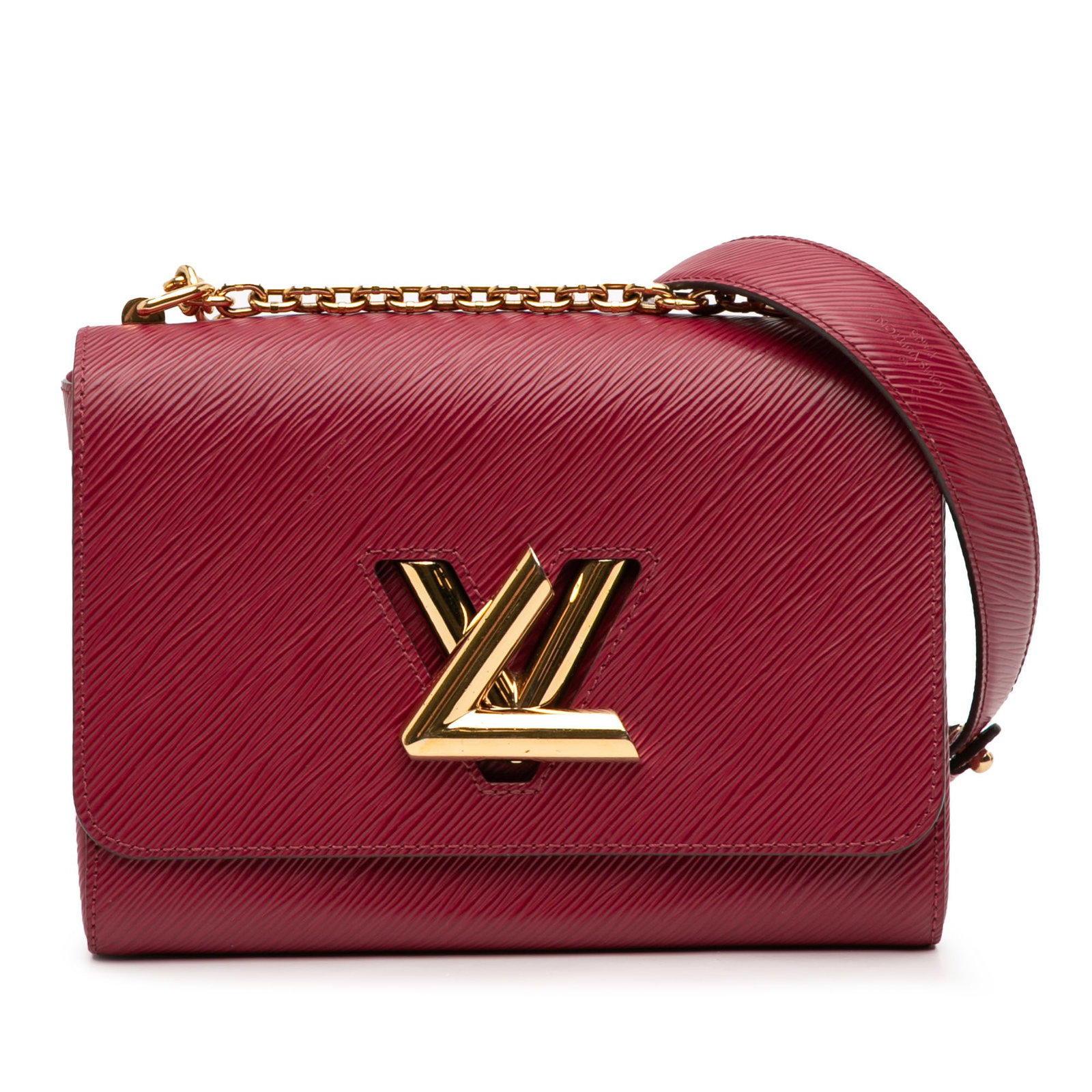 Louis Vuitton Twist MM Epi Leather Pink Bag: Louis Vuitton Twist MM Epi Leather Pink Bag This Louis Vuitton Epi Twist MM bag features a pink epi leather body, a curb chain link strap, and a front flap with the signature LV twist lock closure. Th