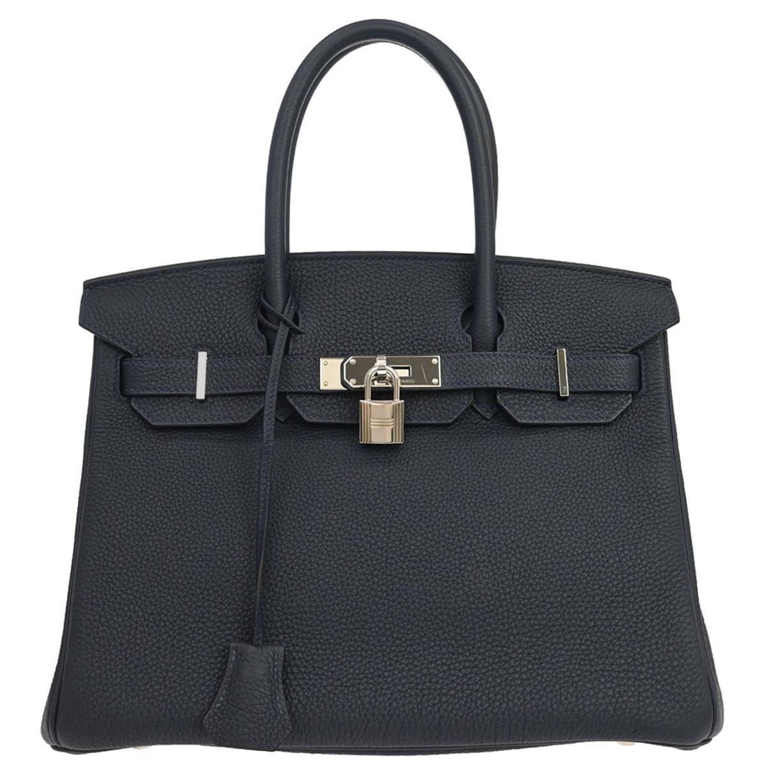 Hermes Birkin 30 Blue Nuit Togo Leather Shoulder Bag: Hermes Birkin 30 Blue Nuit Togo Leather Shoulder Bag This Hermes Birkin 30 handbag features a Blue Nuit Togo leather exterior with double handles and a secure lock accent. The medium-sized bag is desi