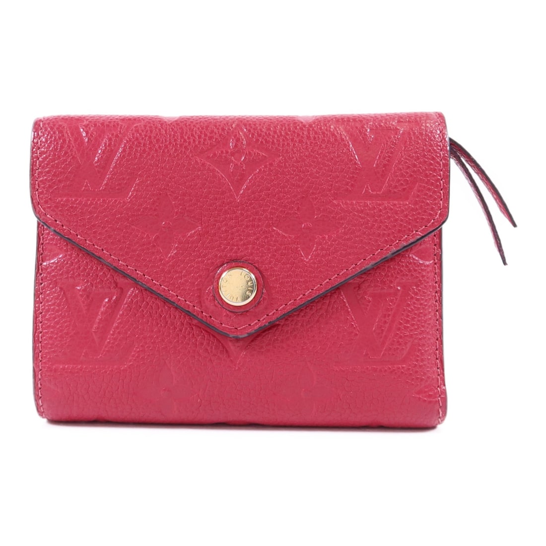 Victorine Monogram Empreinte Red Calfskin Trifold Wallet by Louis Vuitton: Victorine Monogram Empreinte Red Calfskin Trifold Wallet by Louis Vuitton This Louis Vuitton Victorine trifold wallet features red Monogram Empreinte calfskin leather and gold-tone hardware. Designed 