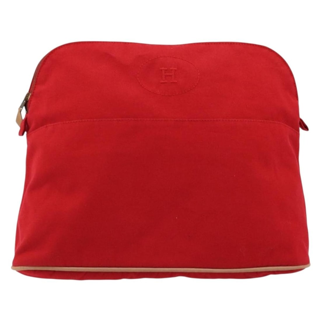 Red Canvas Bolide Pouch by Hermes 34cm x 25cm x 12cm: Red Canvas Bolide Pouch by Hermes 34cm x 25cm x 12cm The Hermes Bolide Pouch is crafted from red canvas, designed for women. It features a spacious interior and classic styling. The exterior shows som