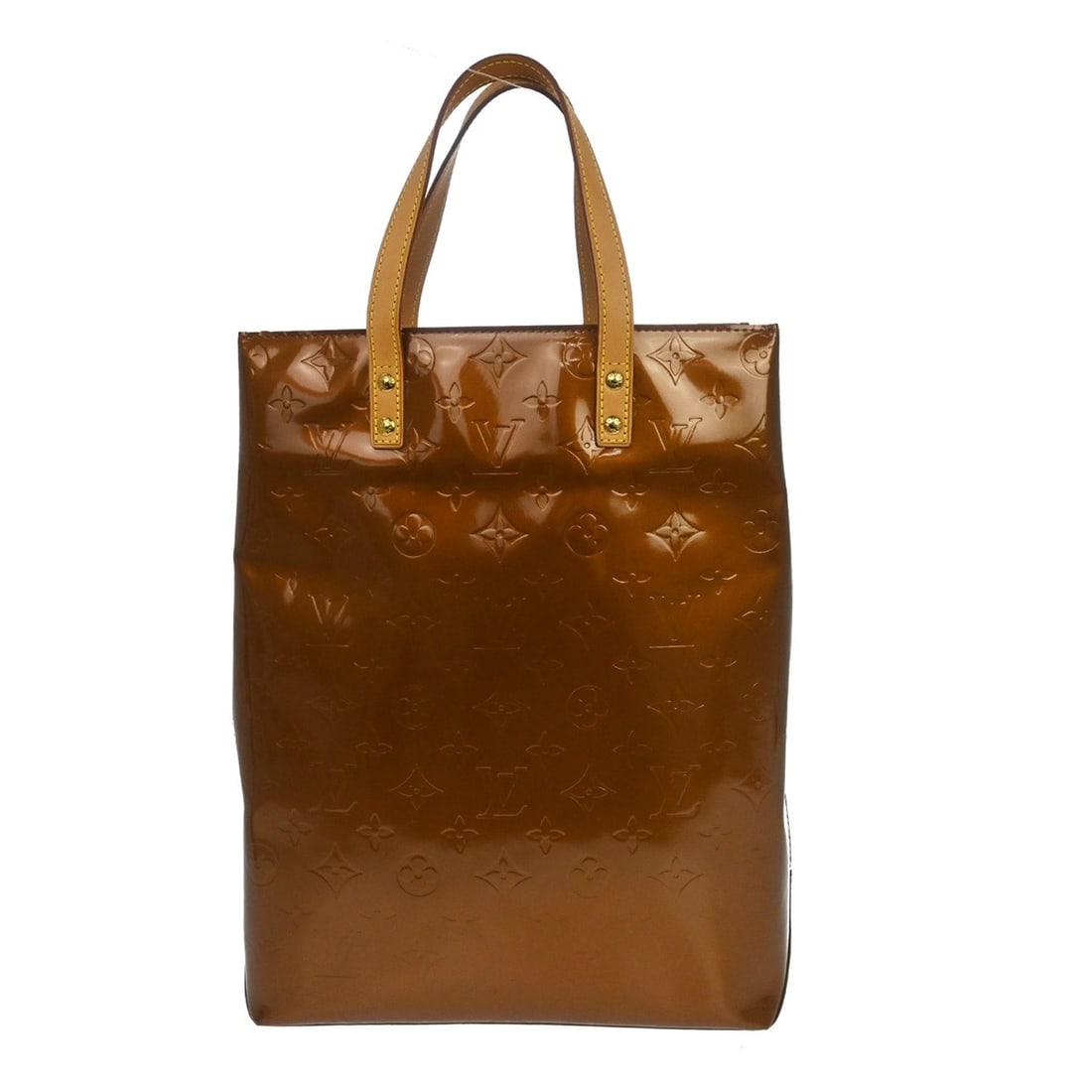 Louis Vuitton Monogram Vernis Reade MM bronze tote bag: Louis Vuitton Monogram Vernis Reade MM bronze tote bag This Louis Vuitton Vernis Reade MM tote bag features a striking bronze patent leather exterior with the iconic monogram pattern. Designed with do