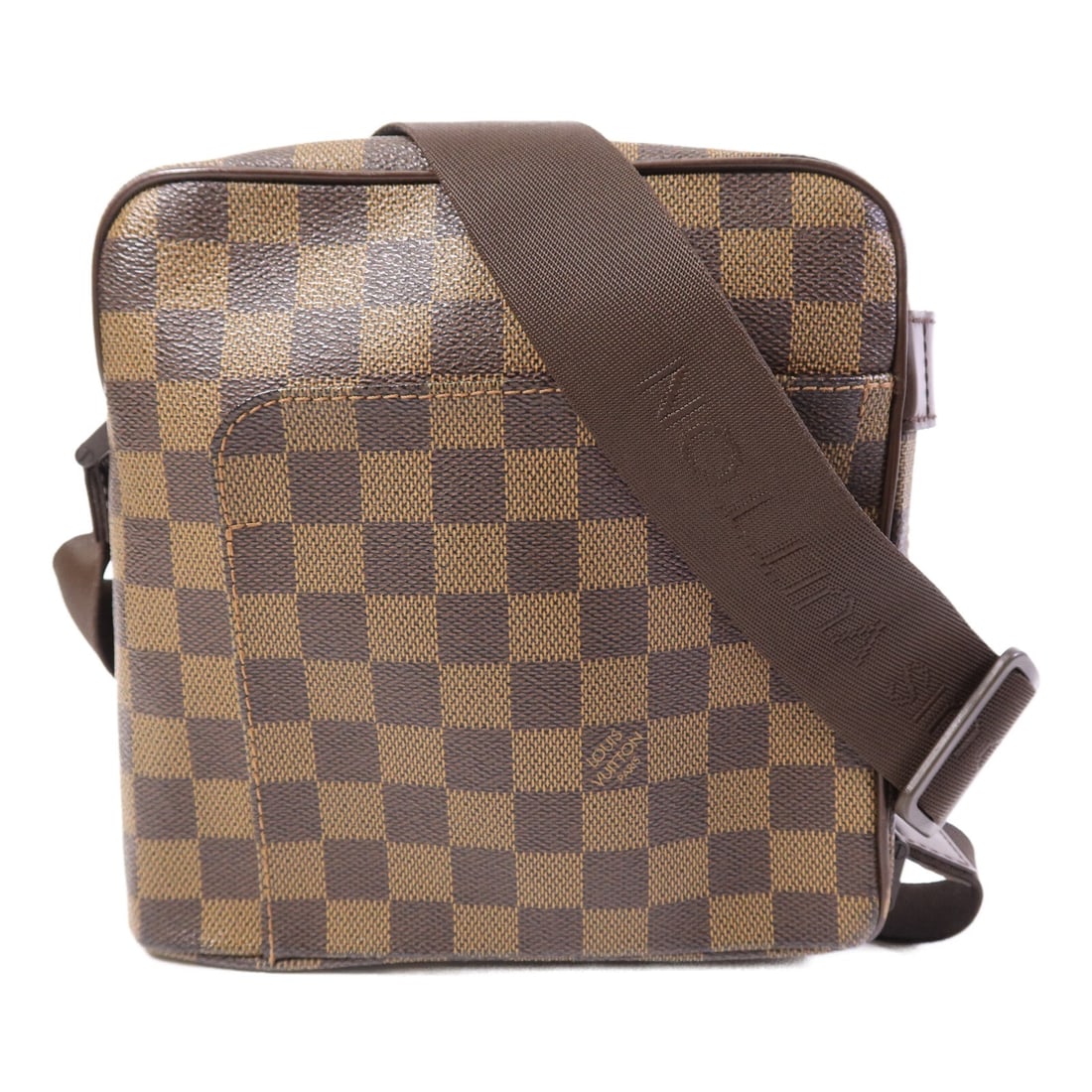 Louis Vuitton Olaf PM Damier Ebene Brown Shoulder Bag GHW: Louis Vuitton Olaf PM Damier Ebene Brown Shoulder Bag GHW This Louis Vuitton Olaf PM shoulder bag features the signature Damier Ebene pattern in brown, crafted from durable PVC coated canvas. Designed