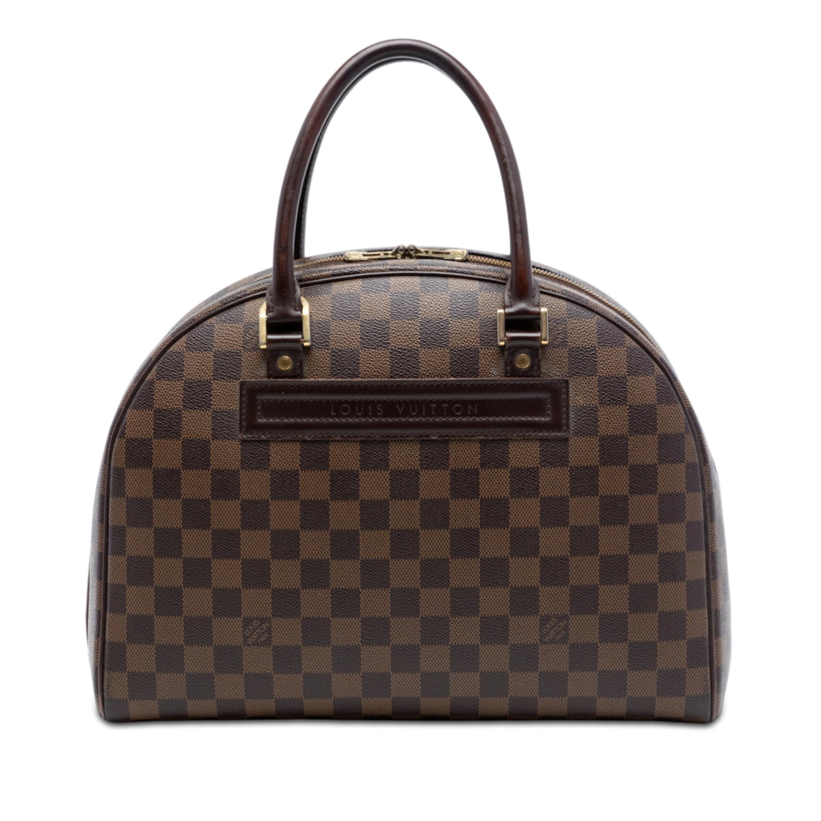 Louis Vuitton Nolita Damier Ebene Brown Bag: Louis Vuitton Nolita Damier Ebene Brown Bag The Louis Vuitton Damier Ebene Nolita is a brown bag crafted in the signature Damier Ebene patterned fabric with leather trim. It features rolled leather ha