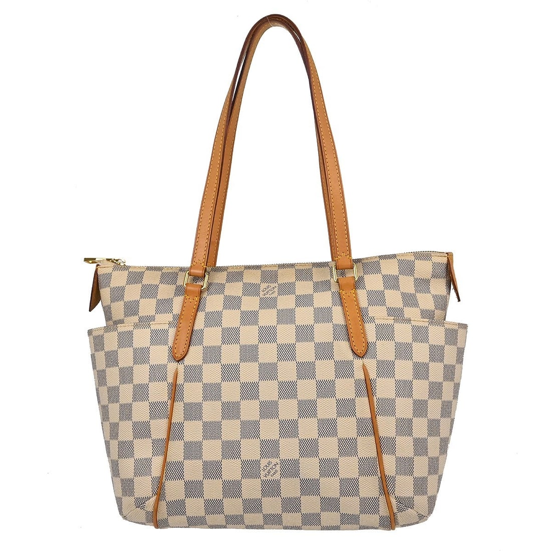 Louis Vuitton Totally PM Damier Azur Tote Bag N51261: Louis Vuitton Totally PM Damier Azur Tote Bag N51261 This Louis Vuitton Totally PM tote bag features the iconic Damier Azur canvas with leather trim and double beige handles. Designed for casual occas