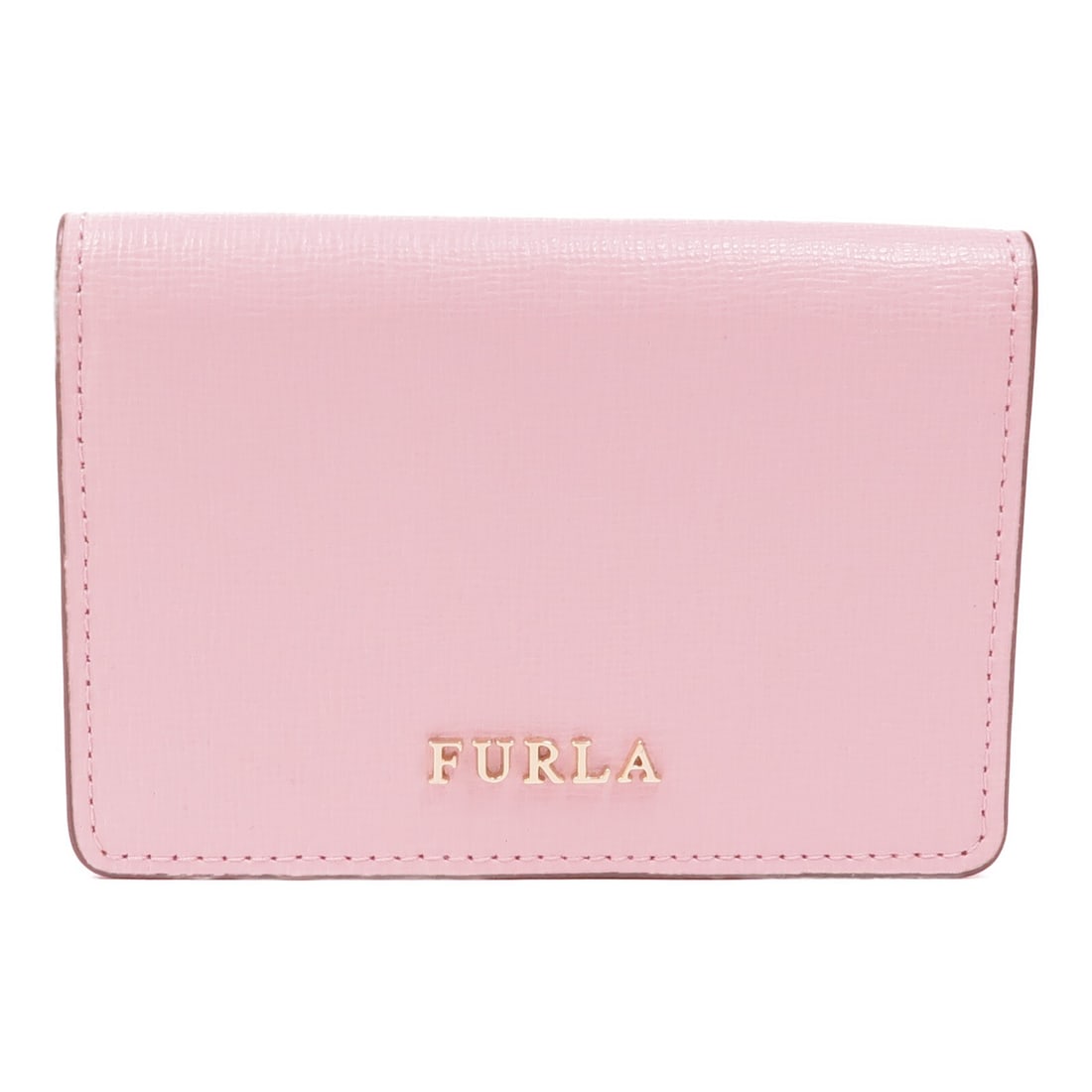 Furla Pink Calfskin Leather Card Holder with Gold Hardware: Furla Pink Calfskin Leather Card Holder with Gold Hardware This Furla card case is crafted from pink calfskin leather and designed specifically for women. It offers a sleek and functional way to organ