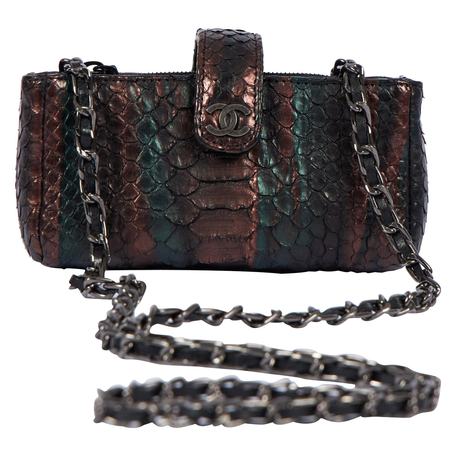 Chanel Limited Edition Iridescent Python Mini Crossbody Bag: Chanel Limited Edition Iridescent Python Mini Crossbody Bag This exquisite Chanel Iridescent Python Snake Mini Crossbody Bag is a limited edition piece that embodies luxury and style. Crafted in Franc