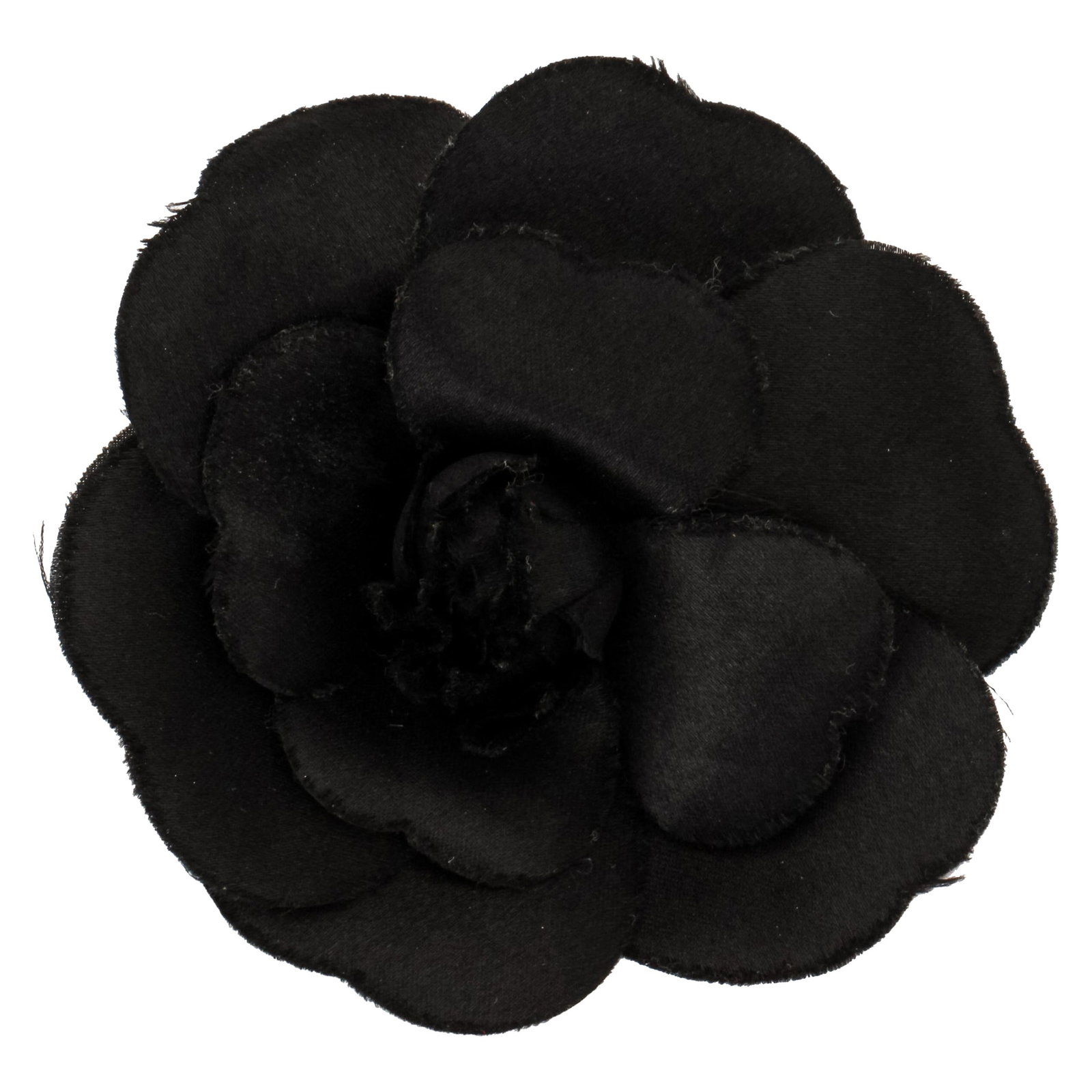 Chanel Large Black Fabric Camellia Brooch 3 Inch France: Chanel Large Black Fabric Camellia Brooch 3 Inch France This exquisite Chanel large black fabric camellia brooch is a stunning accessory that combines elegance with a timeless design. Measuring 3 inch