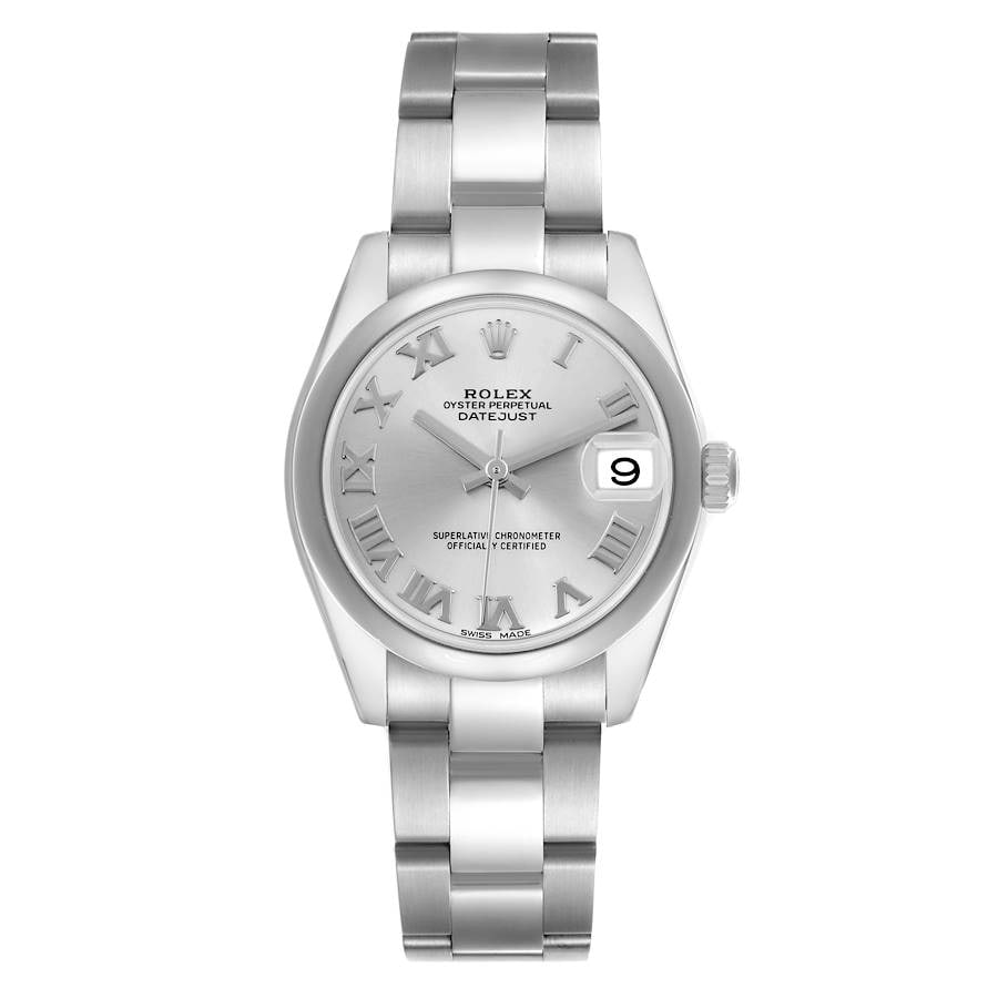 Rolex Ladies Datejust Reference 178240 Silver Roman Dial Oyster Bracelet 2018 Card: Rolex Ladies Datejust Reference 178240 Silver Roman Dial Oyster Bracelet 2018 Card This Rolex Datejust features a silver Roman numeral dial, smooth bezel, and an Oyster bracelet. The reference number 