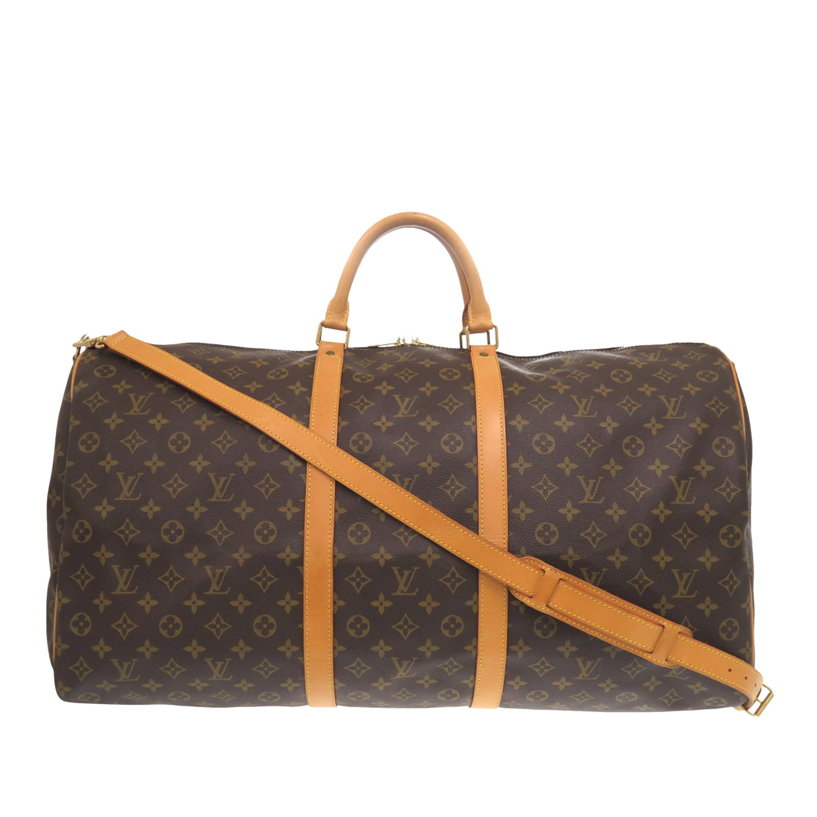 Louis Vuitton Keepall Bandouliere 60 Monogram Canvas Travel Bag with Strap: Louis Vuitton Keepall Bandouliere 60 Monogram Canvas Travel Bag with Strap The Louis Vuitton Monogram Keepall Bandouliere 60 is a spacious travel bag crafted from signature monogram canvas with rolled