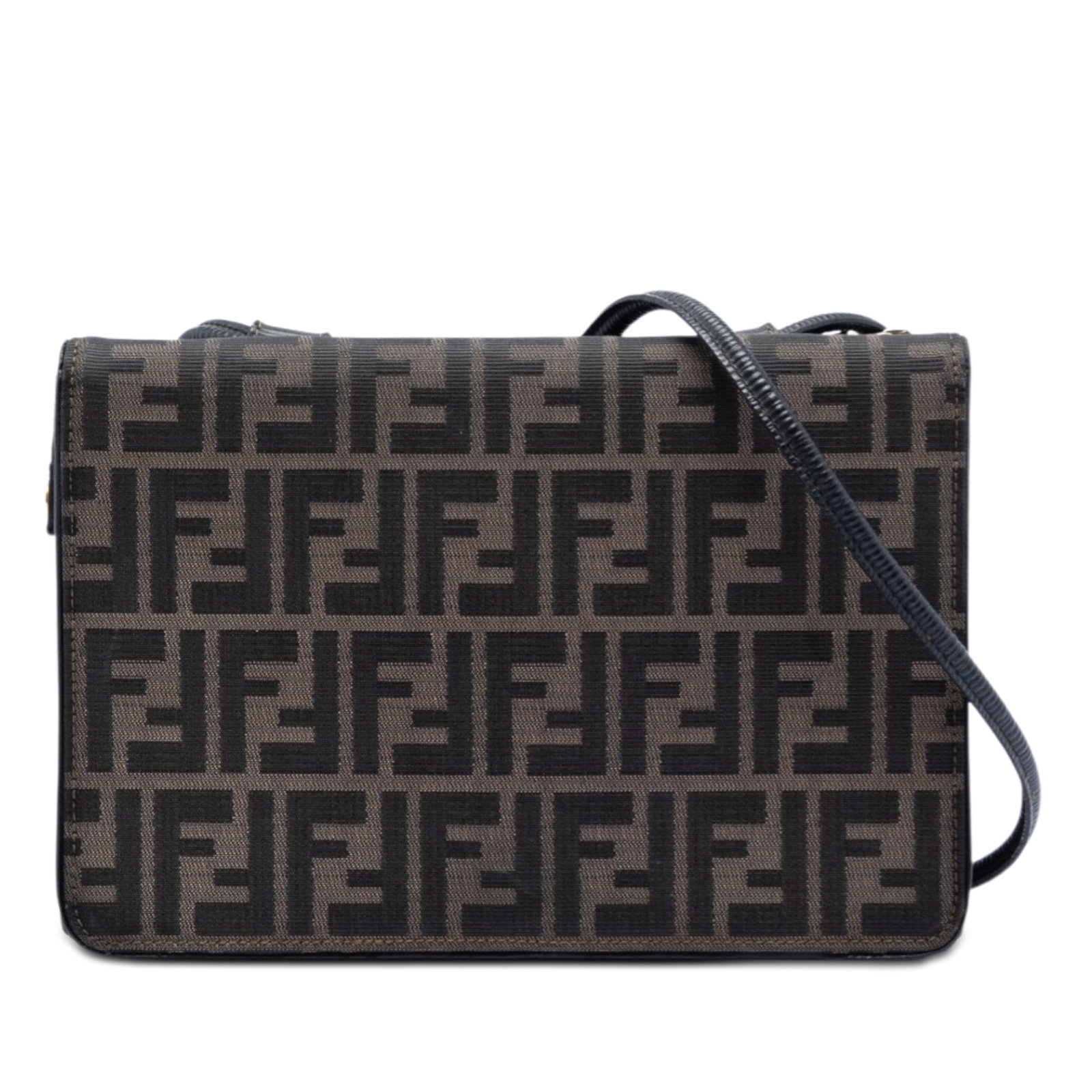 Fendi Zucca Brown Canvas Leather Crossbody Bag: Fendi Zucca Brown Canvas Leather Crossbody Bag This Fendi Zucca crossbody bag features a combination of canvas and leather materials. The design includes a canvas compartment with a front flap and sna
