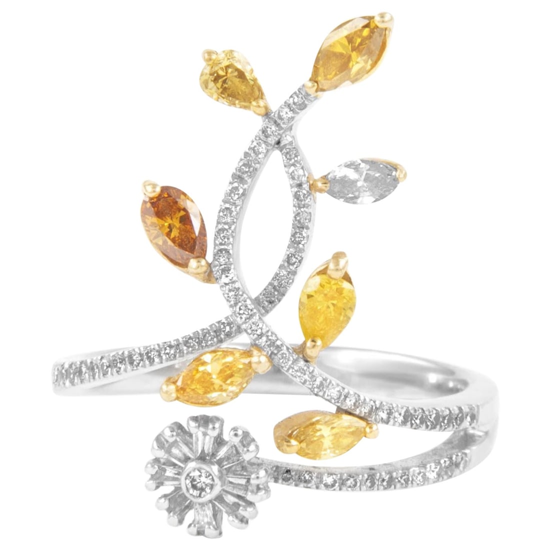 18k Two Tone Multi Diamond Floral Cluster Ring 0.88ctt Resizable: 18k Two Tone Multi Diamond Floral Cluster Ring 0.88ctt Resizable This exquisite multi-diamond cluster ring showcases a stunning floral motif, perfect for those who appreciate contemporary elegance. Cr