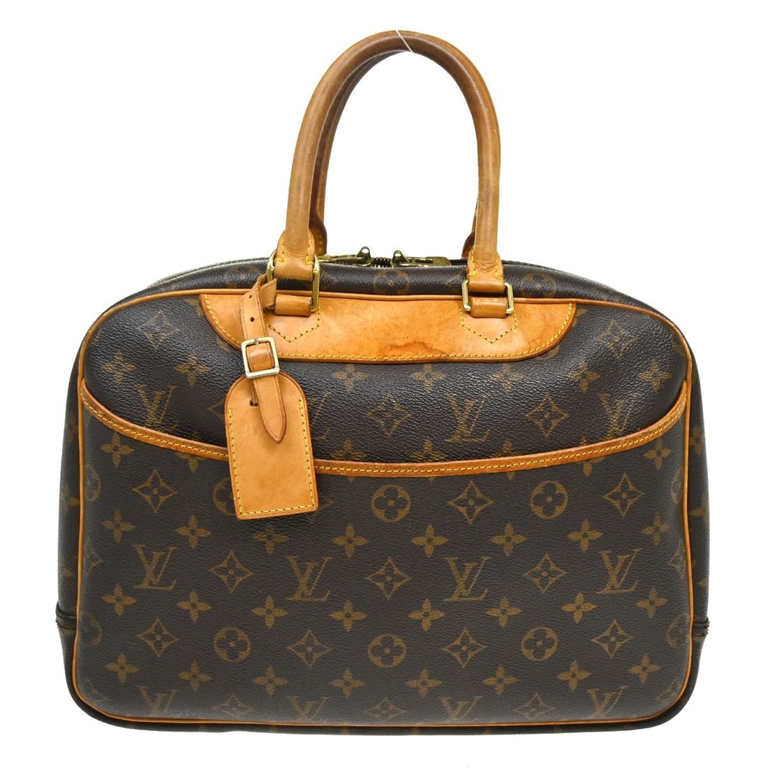 Louis Vuitton Deauville Monogram Canvas Bowling Vanity Bag: Louis Vuitton Deauville Monogram Canvas Bowling Vanity Bag This Louis Vuitton Deauville Bowling Vanity Handbag features the iconic monogram canvas with leather trim and double handles. The medium-size