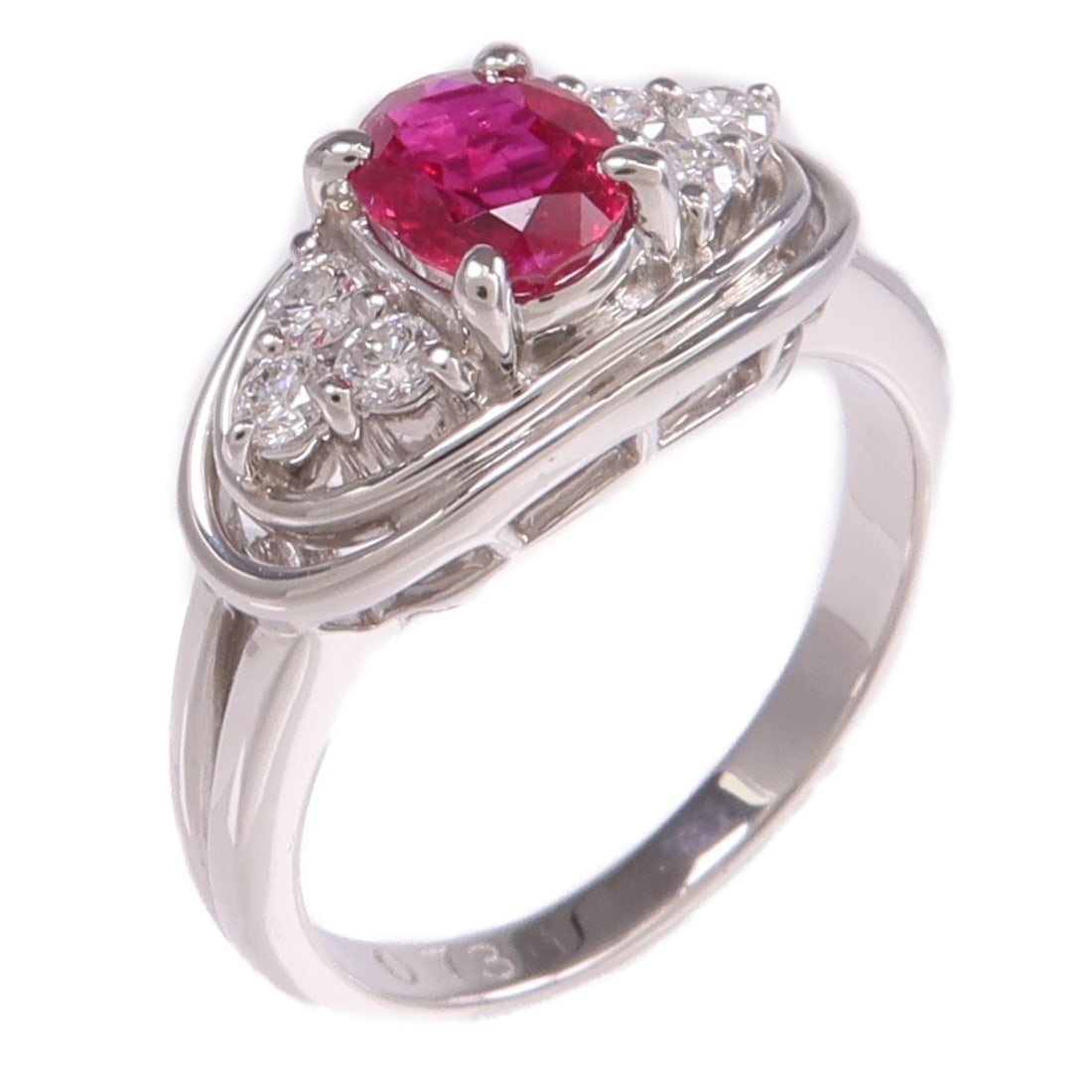 Pt900 Platinum Ring with Ruby and Diamonds Size 5.75 (1 of 7)