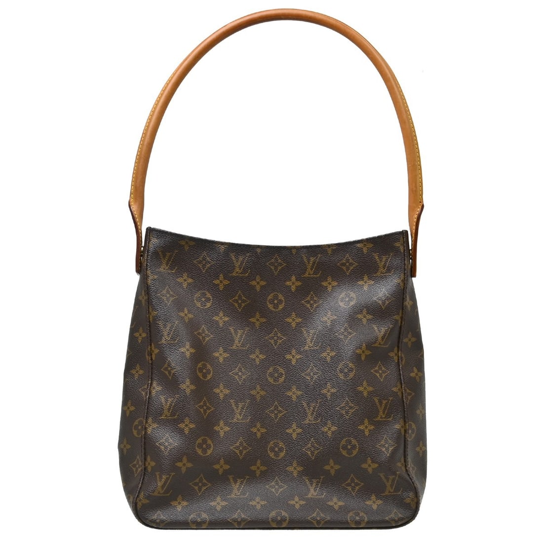 Louis Vuitton Looping GM Monogram Shoulder Bag M51145: Louis Vuitton Looping GM Monogram Shoulder Bag M51145 This Louis Vuitton Looping GM shoulder bag features the iconic monogram pattern on brown leather, complemented by beige leather handles and a beig