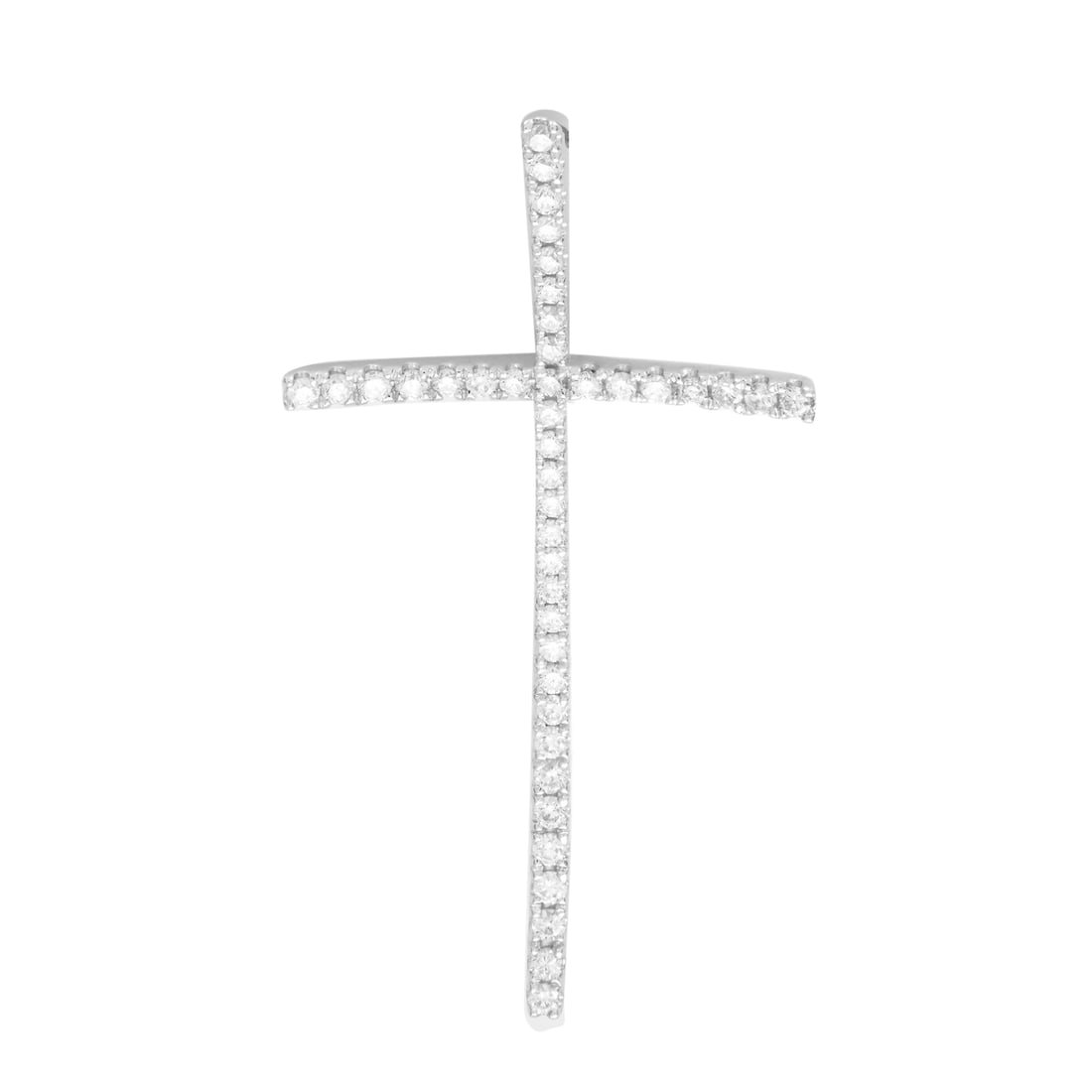 Rachel Koen 18K White Gold Diamond Cross Pendant 0.42ct SI2: Rachel Koen 18K White Gold Diamond Cross Pendant 0.42ct SI2 This stunning Rachel Koen Diamond Cross Pendant is crafted from luxurious 18K white gold and features a unique curved design. It is elegantl