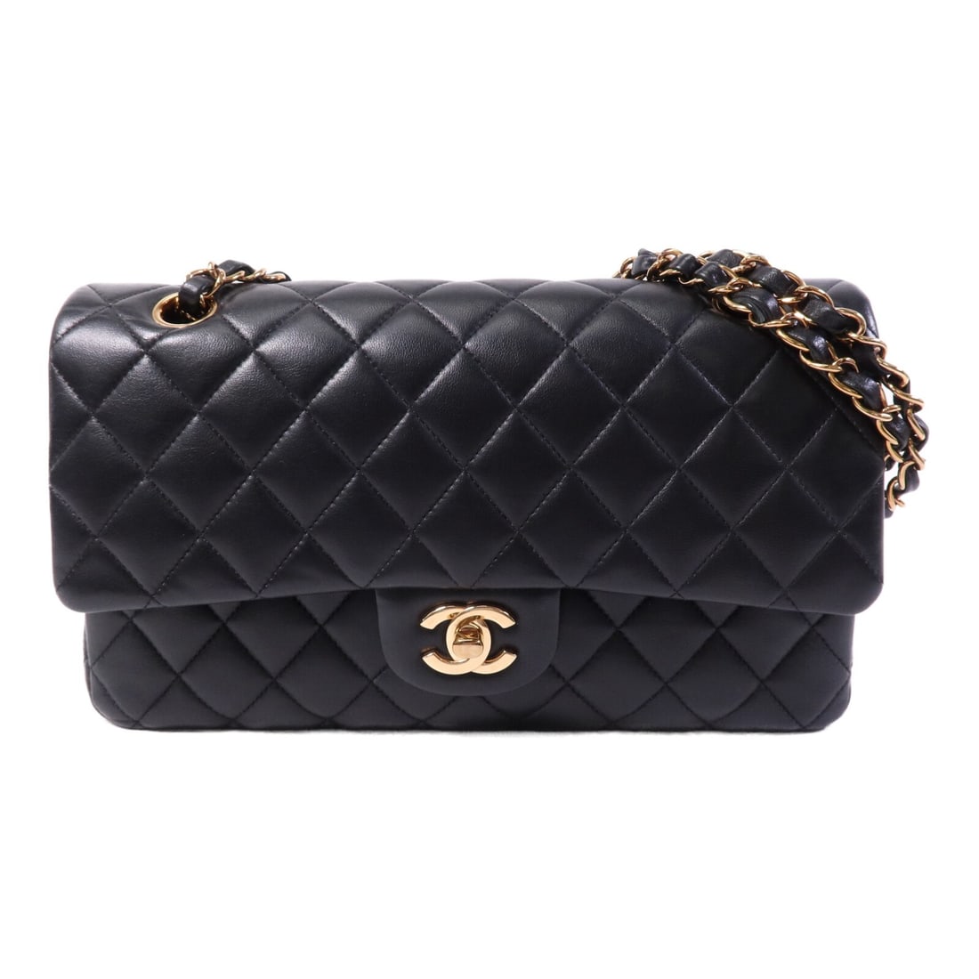 CHANEL Classic 25 Black Lambskin Shoulder Bag GHW: CHANEL Classic 25 Black Lambskin Shoulder Bag GHW This CHANEL Classic 25 Chain Shoulder Bag features a timeless design crafted from black calfskin (cowhide) leather. The bag is accented with gold-tone