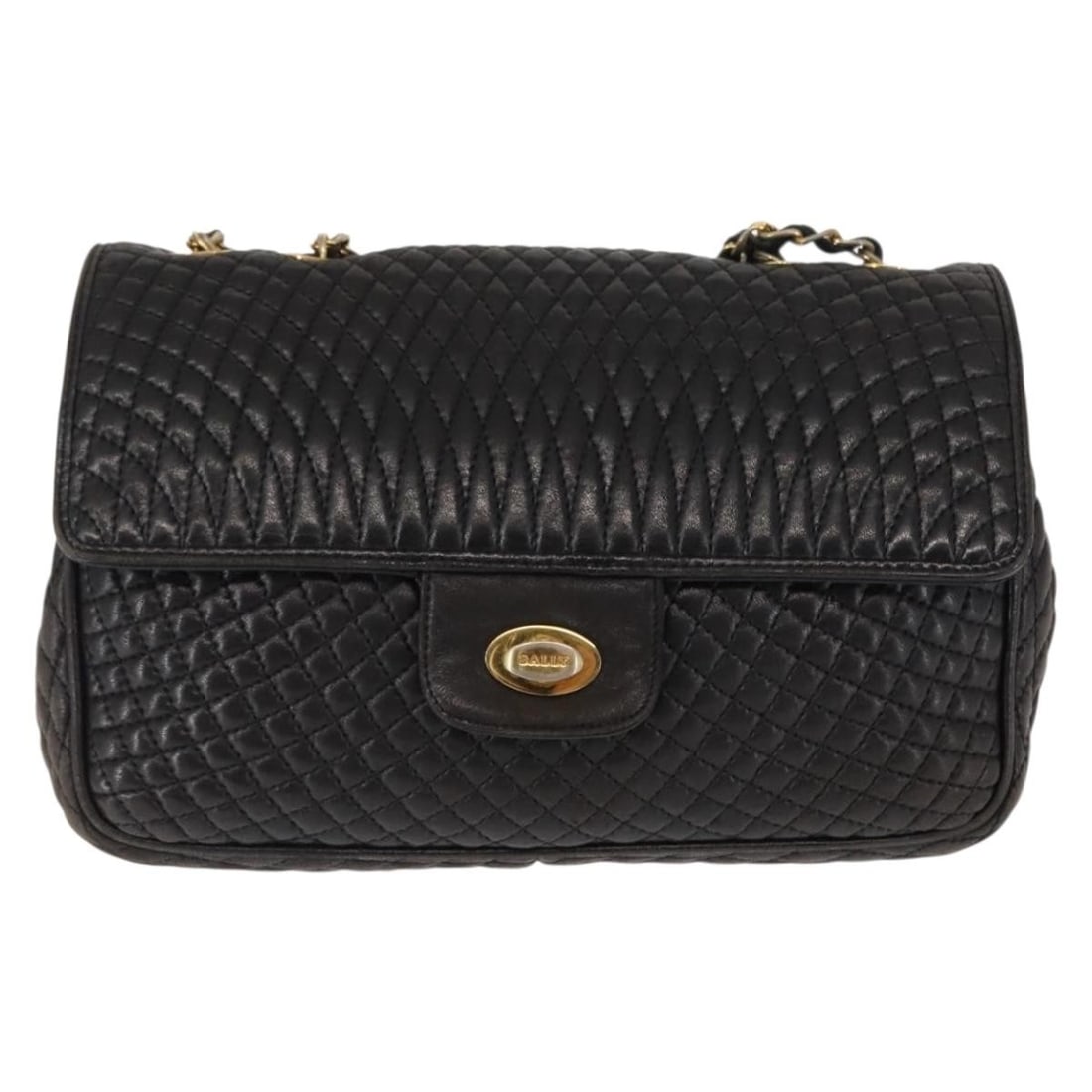 Vintage Bally Quilted Leather Shoulder Bag with Chain Strap: Vintage Bally Quilted Leather Shoulder Bag with Chain Strap This vintage Bally chain shoulder bag is crafted from black leather with a quilted design. Designed for women, it features a chain shoulder 