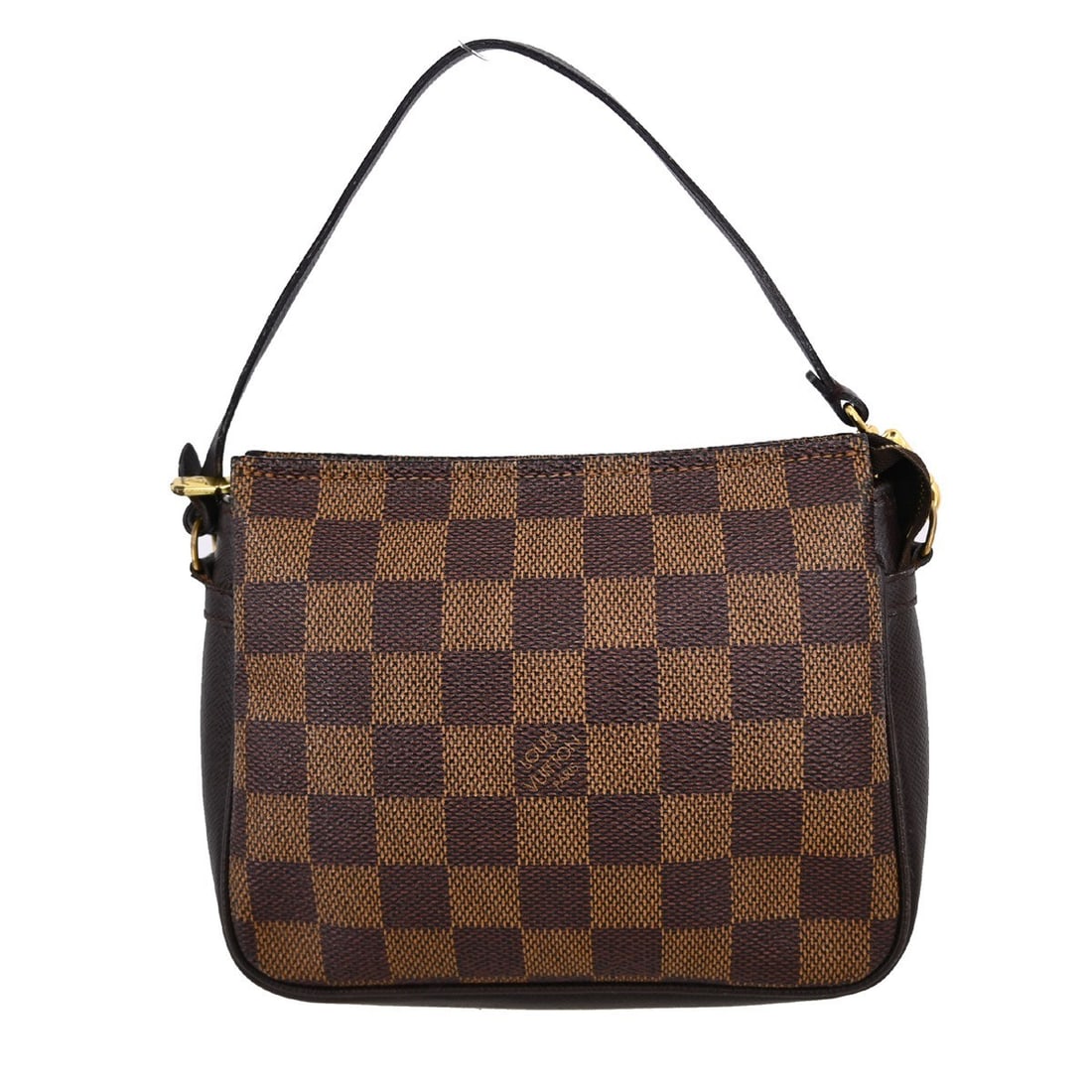 Louis Vuitton Damier Ebene Trousse Makeup Brown Zip Handbag: Louis Vuitton Damier Ebene Trousse Makeup Brown Zip Handbag This Louis Vuitton Trousse Makeup Handbag features the iconic Damier Ebene canvas leather in a classic brown check pattern. Designed with a 