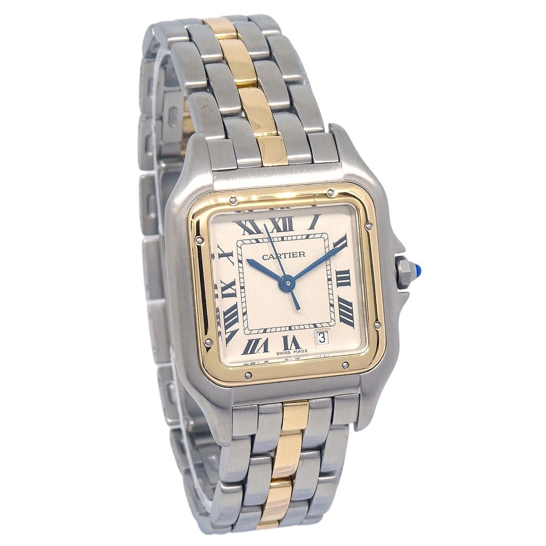 Cartier Panthere MM Quartz Women 18KYG Stainless Steel Watch: Cartier Panthere MM Quartz Women 18KYG Stainless Steel Watch This Cartier Panthere MM 1-Row wristwatch features a classic and luxurious design, crafted with a stainless steel and 18K yellow gold case 