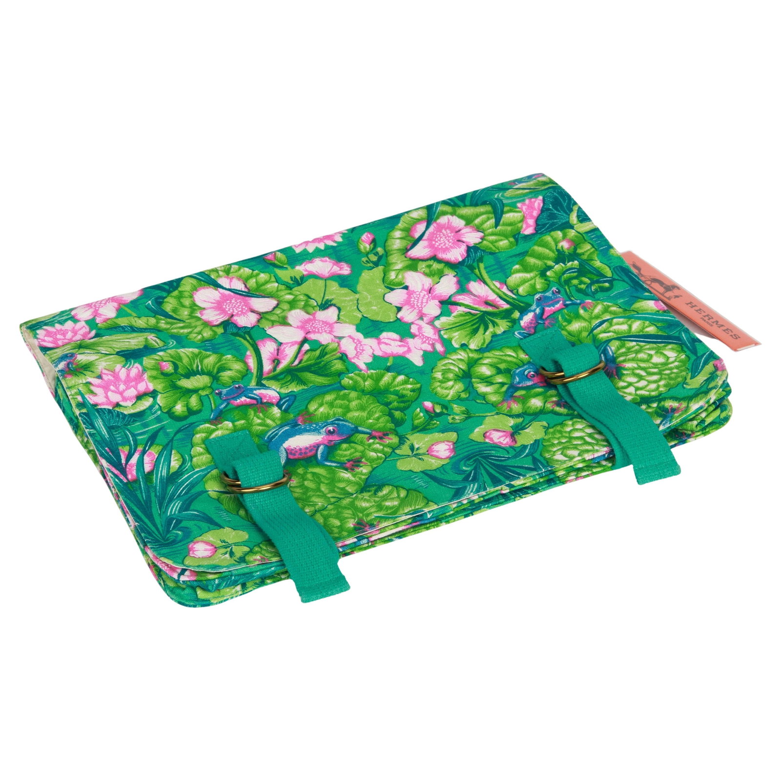 Hermes Vintage Frogs Toile Clutch Green France 21st Century: Hermes Vintage Frogs Toile Clutch Green France 21st Century Elevate your accessory collection with this exquisite Hermes Vintage Frogs Toile Green Clutch. Crafted in France, this elegant clutch featur