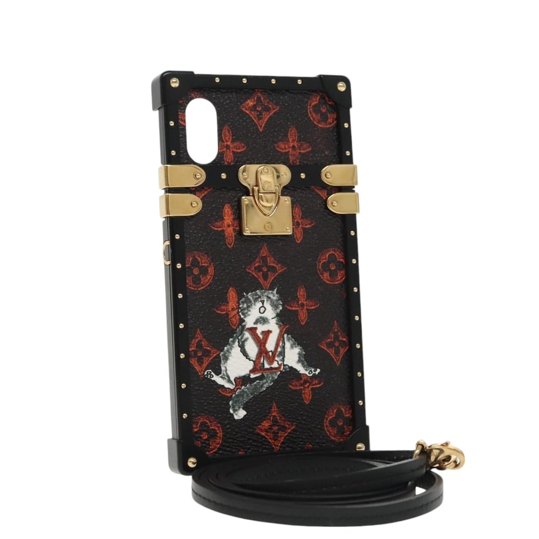 Louis Vuitton Monogram Cat Eye Trunk iPhone X Case M63891 with Strap and Box: Louis Vuitton Monogram Cat Eye Trunk iPhone X Case M63891 with Strap and Box This Louis Vuitton Transformed Monogram Cat Eye Trunk iPhone X case combines monogram canvas with black metal for a stylish