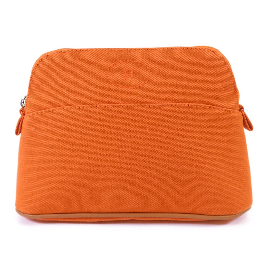 Hermes Bolide Canvas Orange Clutch Pouch with Palladium Hardware: Hermes Bolide Canvas Orange Clutch Pouch with Palladium Hardware This Hermes Bolide pouch clutch bag features a vibrant orange canvas exterior and is finished with palladium hardware. Crafted in Franc
