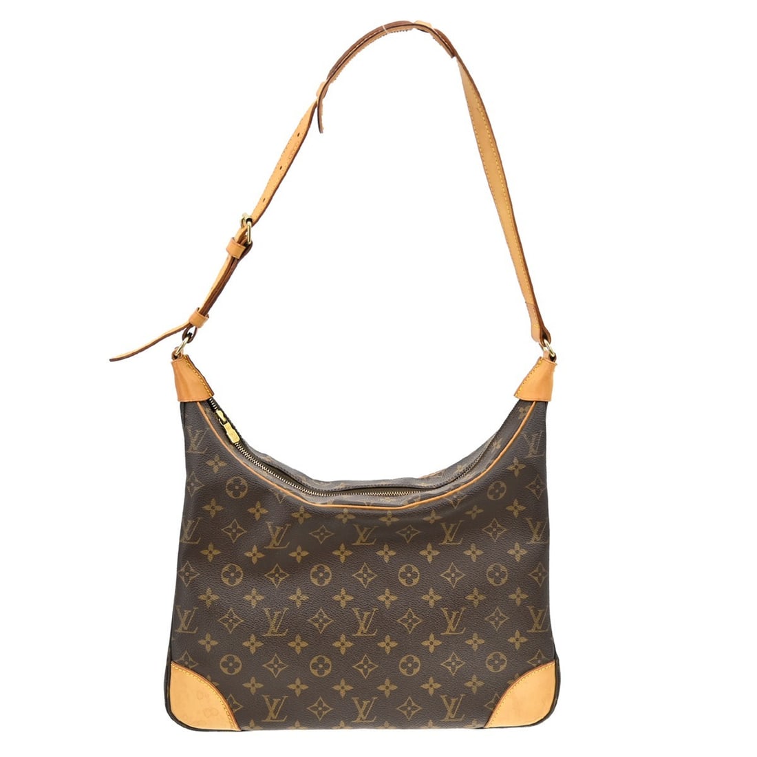 Louis Vuitton Boulogne 35 Monogram Brown Shoulder Bag: Louis Vuitton Boulogne 35 Monogram Brown Shoulder Bag This vintage Louis Vuitton Boulogne 35 shoulder bag features the iconic Monogram pattern on brown leather with beige leather handles and straps. D