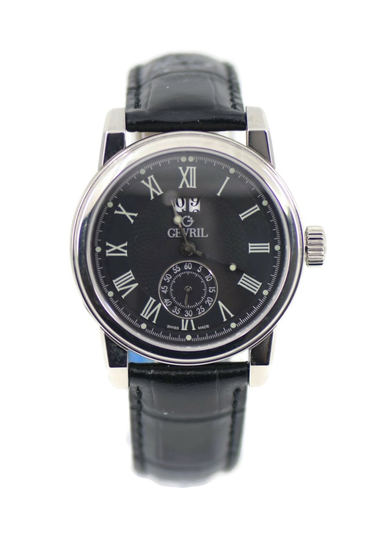 Gevril Broadway Quartz Watch Black Leather Band 39mm Authentic (1 of 3)