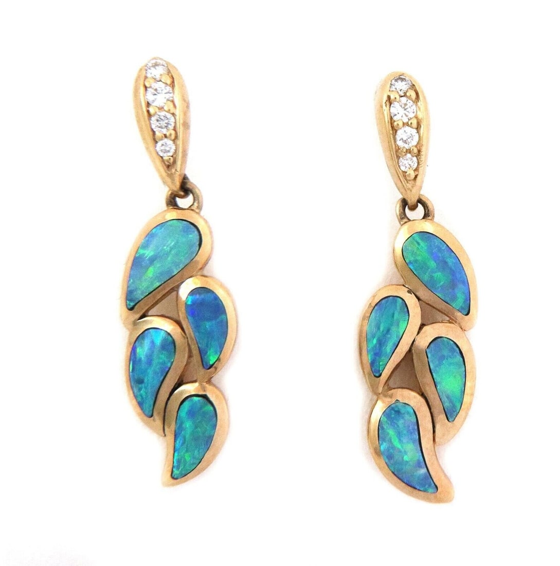 Kabana teardrop fire opal diamond dangle earrings 14k yellow gold (1 of 6)