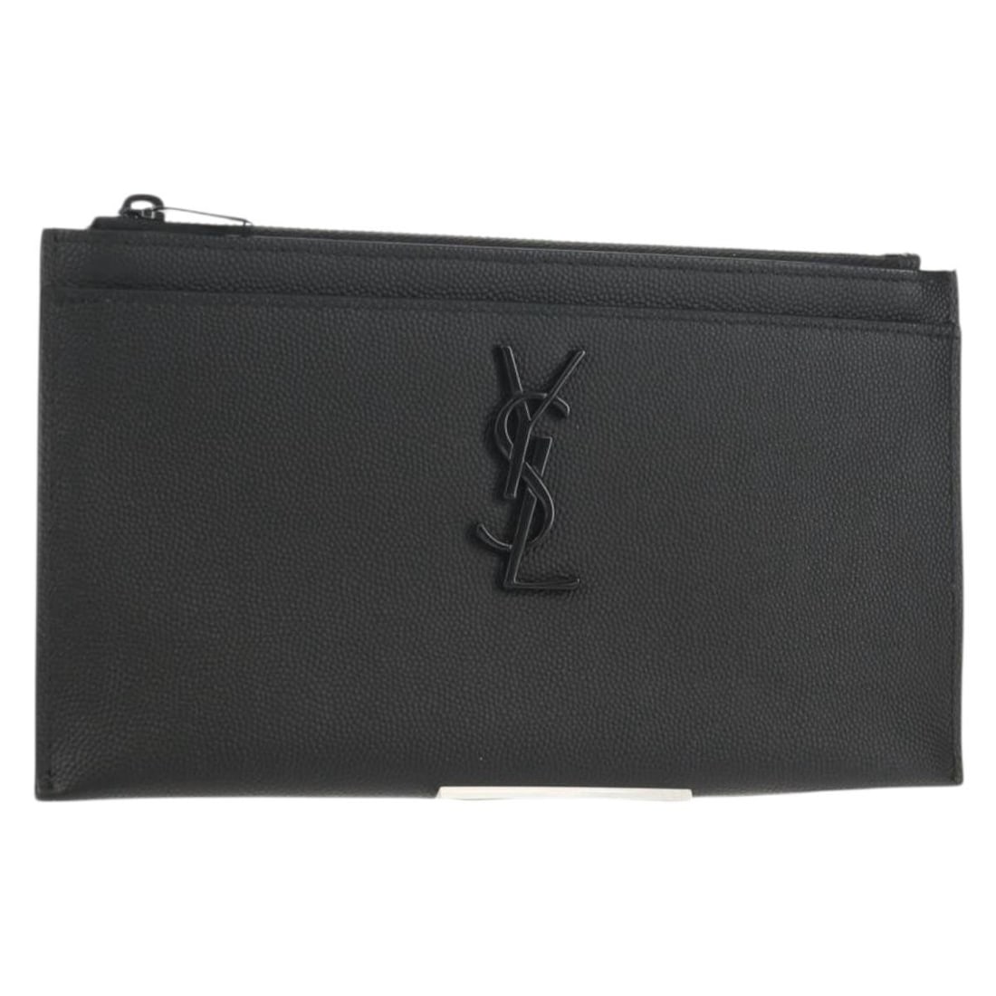 Saint Laurent Cassandra black leather pouch with dust bag and box: Saint Laurent Cassandra black leather pouch with dust bag and box This Saint Laurent Cassandra pouch is crafted from black leather and features a sleek, minimalist design. Made in Italy, the pouch is 