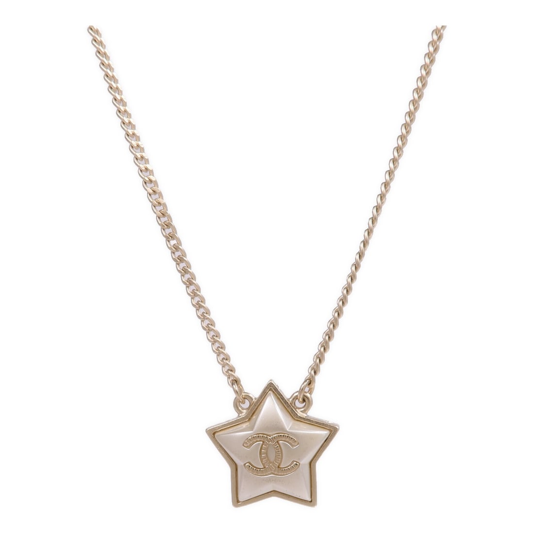Chanel Gold Tone CC Pendant Necklace for Women: Chanel Gold Tone CC Pendant Necklace for Women This CHANEL necklace features the iconic CC logo design in a gold tone metal. Crafted for women, it is made in France and showcases a classic, elegant st