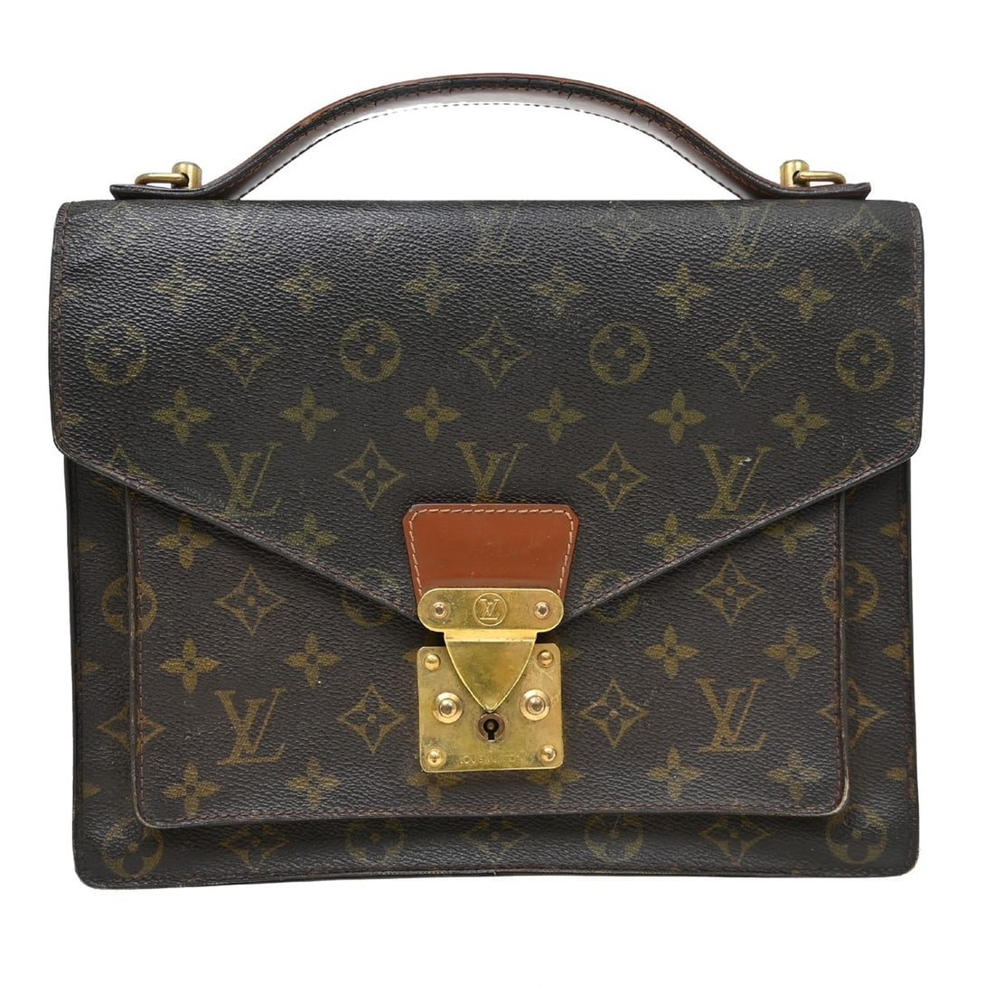 Louis Vuitton Monceau 28 Monogram Business Handbag M51185: Louis Vuitton Monceau 28 Monogram Business Handbag M51185 This Louis Vuitton Monogram Monceau 28 business handbag features the iconic monogram canvas exterior with beige double handles and a zip closu