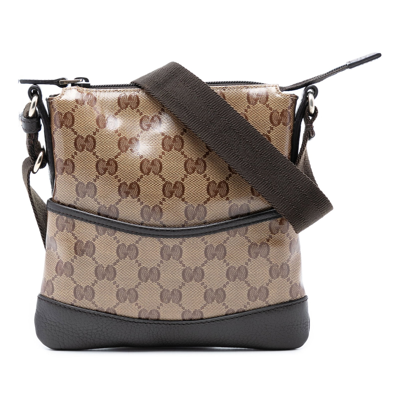 Gucci GG Crystal Beige Canvas Crossbody Bag: Gucci GG Crystal Beige Canvas Crossbody Bag This Gucci GG Crystal Crossbody bag features a coated canvas body with leather trim, offering both durability and style. It is designed with an adjustable f
