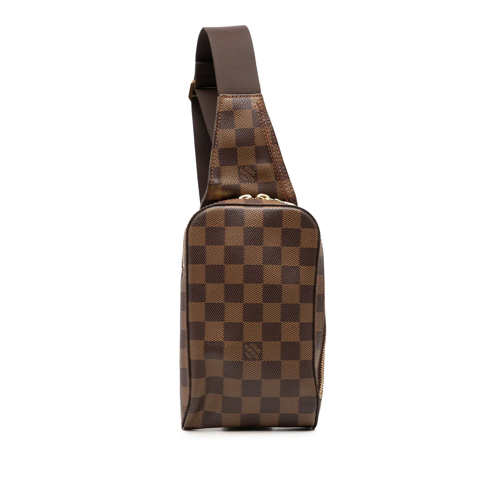 Louis Vuitton Geronimos Damier Ebene Canvas Crossbody Bag: Louis Vuitton Geronimos Damier Ebene Canvas Crossbody Bag The Louis Vuitton Geronimos features the iconic Damier Ebene canvas with an adjustable flat strap, a top zip closure, and an exterior front sl