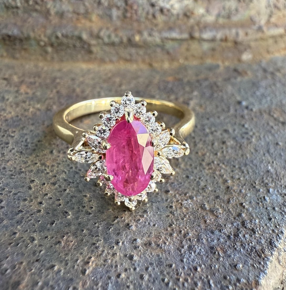 GIA certified Burma ruby halo ring 14k yellow gold diamond accents (1 of 16)