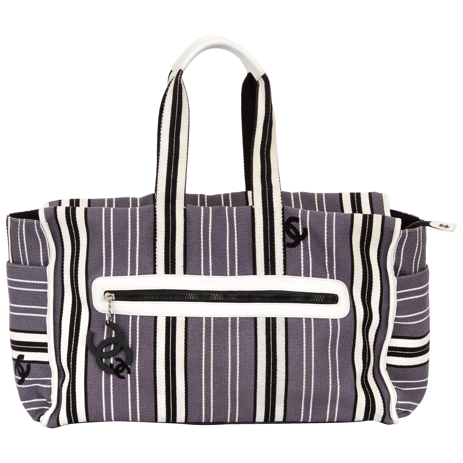 Chanel Striped Oversize Beach Bag 2006 Collection Hologram: Chanel Striped Oversize Beach Bag 2006 Collection Hologram Introducing the Chanel Oversize Striped Beach Bag, a sophisticated accessory for your summer outings. This stylish bag features a striking st