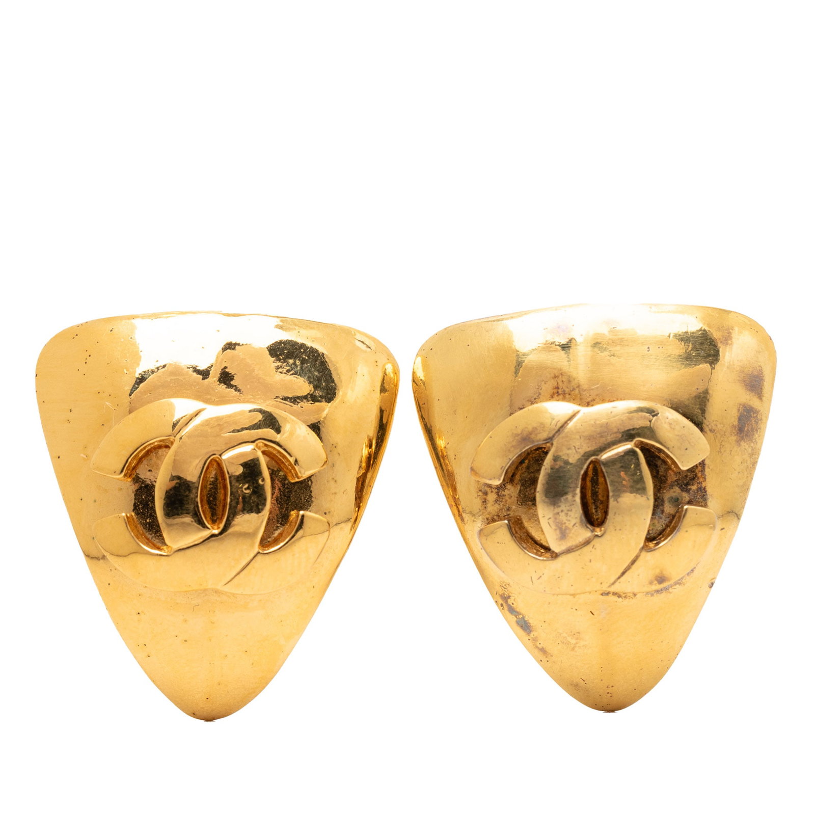 Chanel Triangular Gold Plated Clip Earrings with CC Logo (1 of 3)