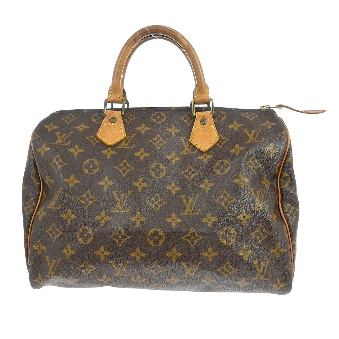 Louis Vuitton Speedy 30 Monogram Top Handle Satchel: Louis Vuitton Speedy 30 Monogram Top Handle Satchel This Louis Vuitton Speedy 30 handbag features the iconic monogram canvas exterior with beige leather double handles. Designed in a satchel/top handl