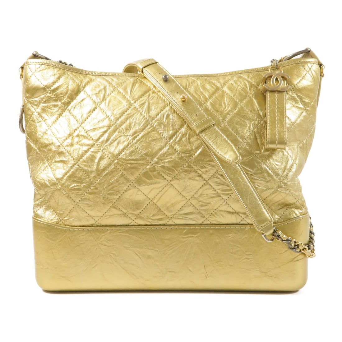 Gabrielle Large Gold Calfskin Shoulder Bag by CHANEL with Chain Detail: Gabrielle Large Gold Calfskin Shoulder Bag by CHANEL with Chain Detail This CHANEL CC Gabrielle Large Chain Shoulder Bag is crafted from calfskin leather in a gold color. Designed for women, it featur
