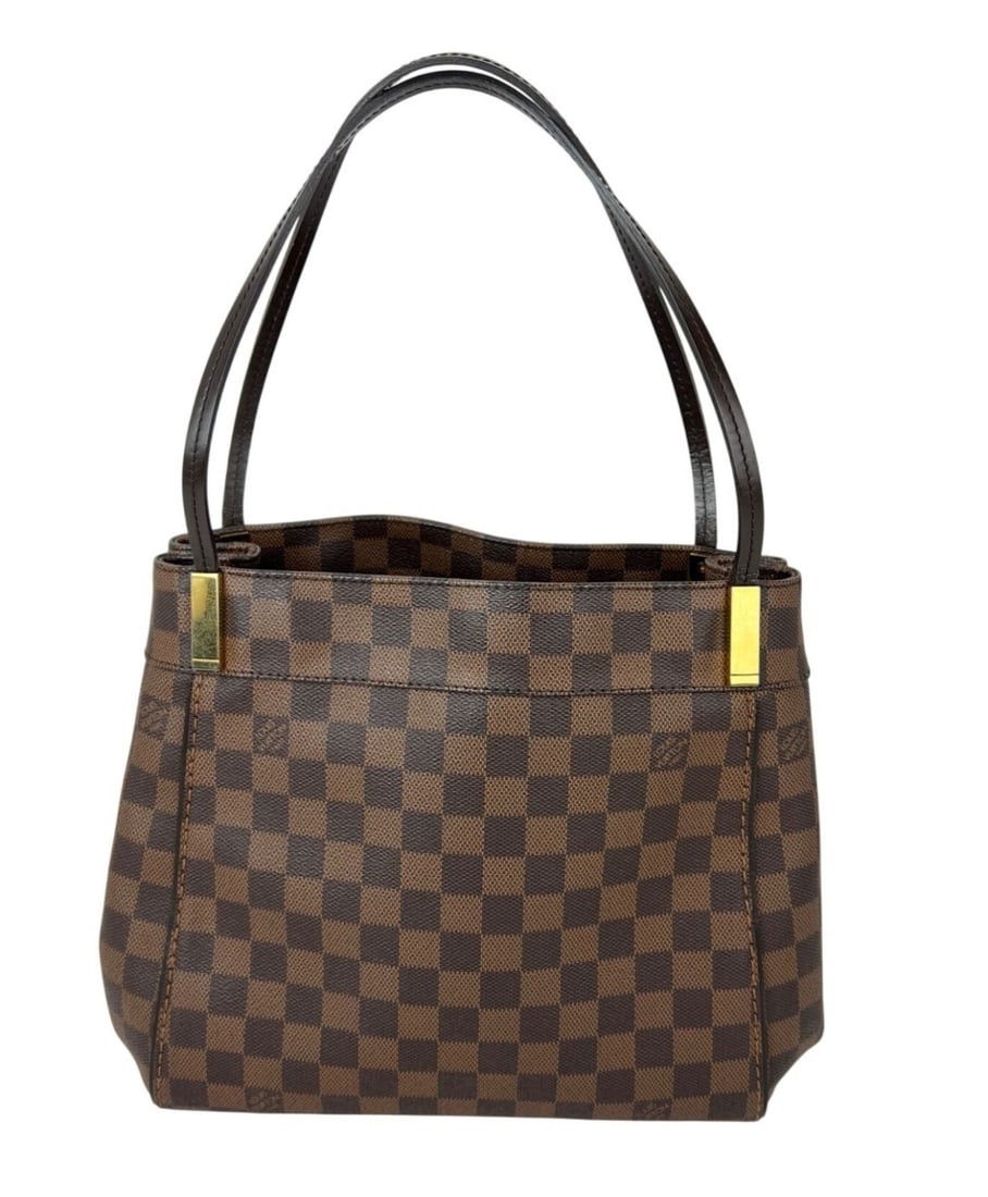 Marylebone Canvas Shoulder Bag by Louis Vuitton in Damier Ebene Pattern: Marylebone Canvas Shoulder Bag by Louis Vuitton in Damier Ebene Pattern This Louis Vuitton Marylebone shoulder bag features the signature Damier Ebene canvas with a coated finish and gold-plated hardw