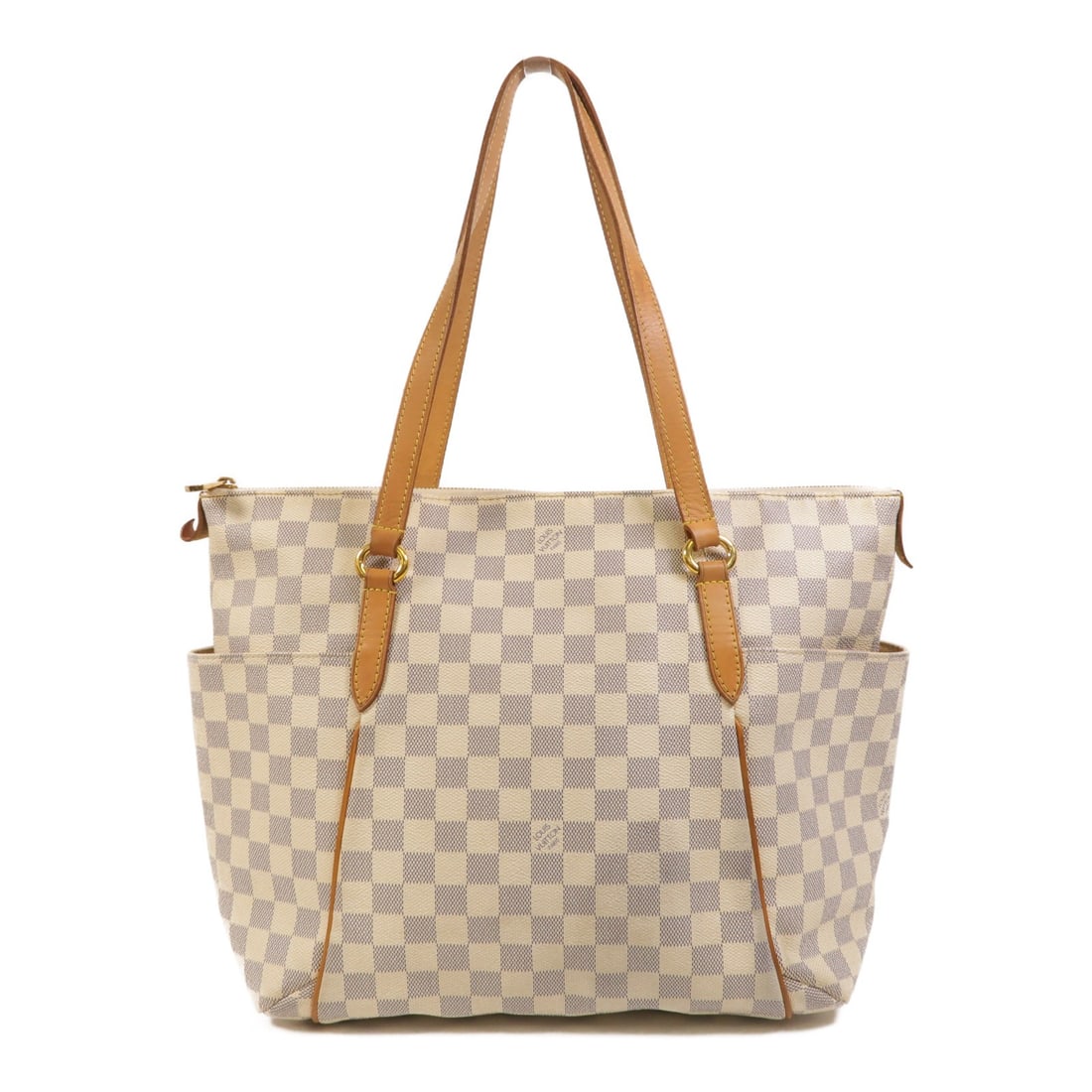 Louis Vuitton Damier Azur Shoulder Bag with Gold Hardware White: Louis Vuitton Damier Azur Shoulder Bag with Gold Hardware White This Louis Vuitton Totally shoulder bag features the signature Damier Azur white coated canvas. Designed for women, it offers both style