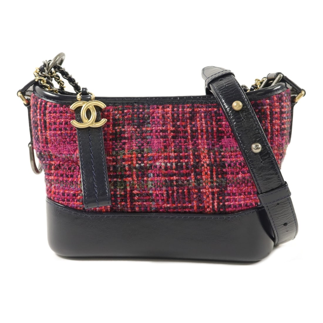 CHANEL Gabrielle Tweed Calfskin Shoulder Bag Pink Black: CHANEL Gabrielle Tweed Calfskin Shoulder Bag Pink Black This CHANEL CC Gabrielle Small Chain Shoulder Bag features a sophisticated combination of tweed and calfskin leather in pink and black tones. De