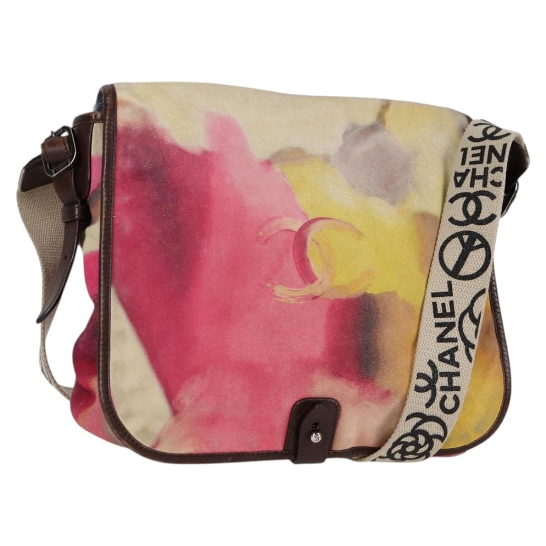 Multicolor Suede Chanel Flower Power Messenger Shoulder Bag: Multicolor Suede Chanel Flower Power Messenger Shoulder Bag The Chanel Flower Power Messenger Bag features a vibrant multicolor printed nubuck suede exterior, designed for women. Crafted in Italy, thi