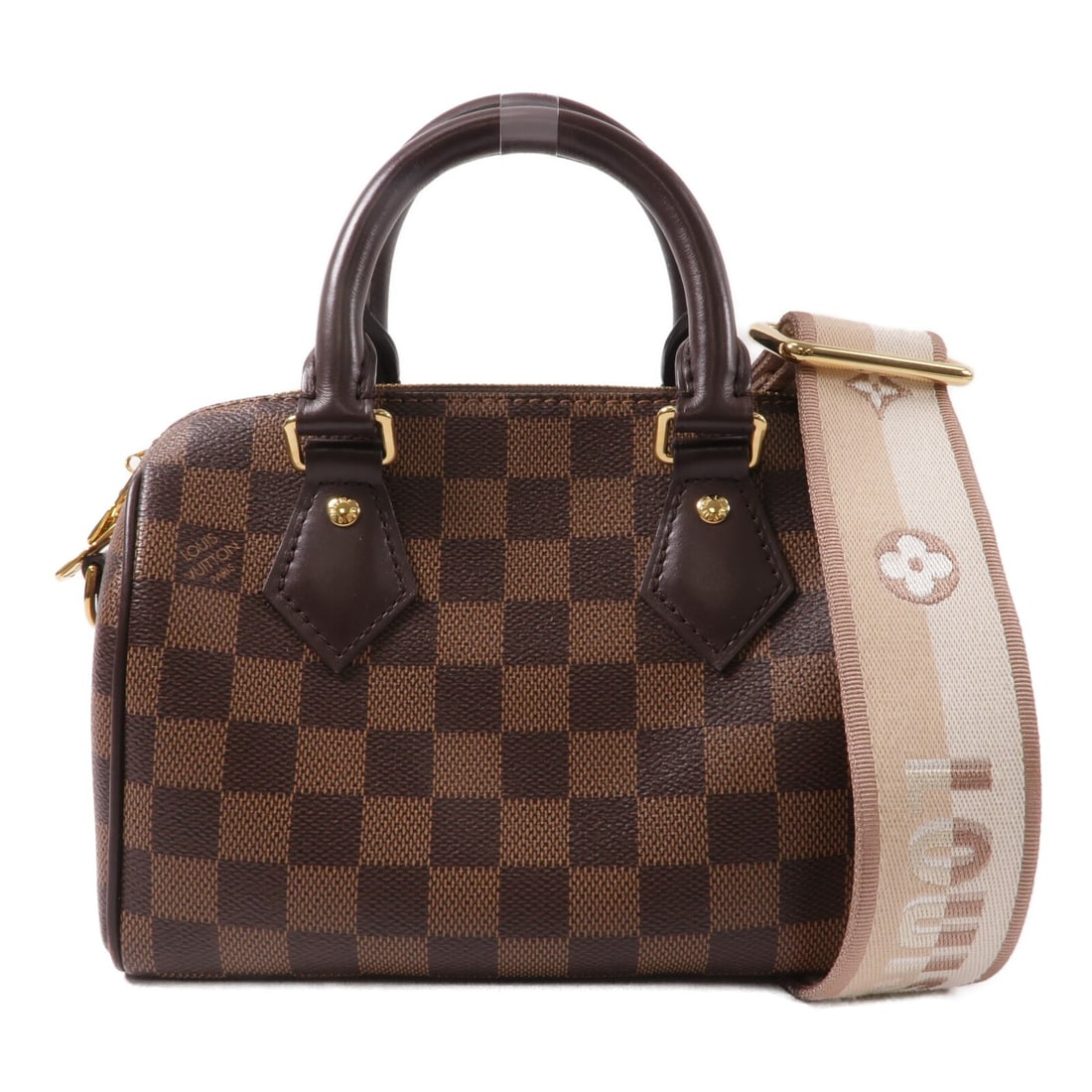 Louis Vuitton Speedy Bandouliere 20 Damier Brown GHW 2way Shoulder Bag: Louis Vuitton Speedy Bandouliere 20 Damier Brown GHW 2way Shoulder Bag This Louis Vuitton Speedy Bandouliere 20 is a versatile 2-way shoulder bag crafted from durable brown PVC coated canvas in the si